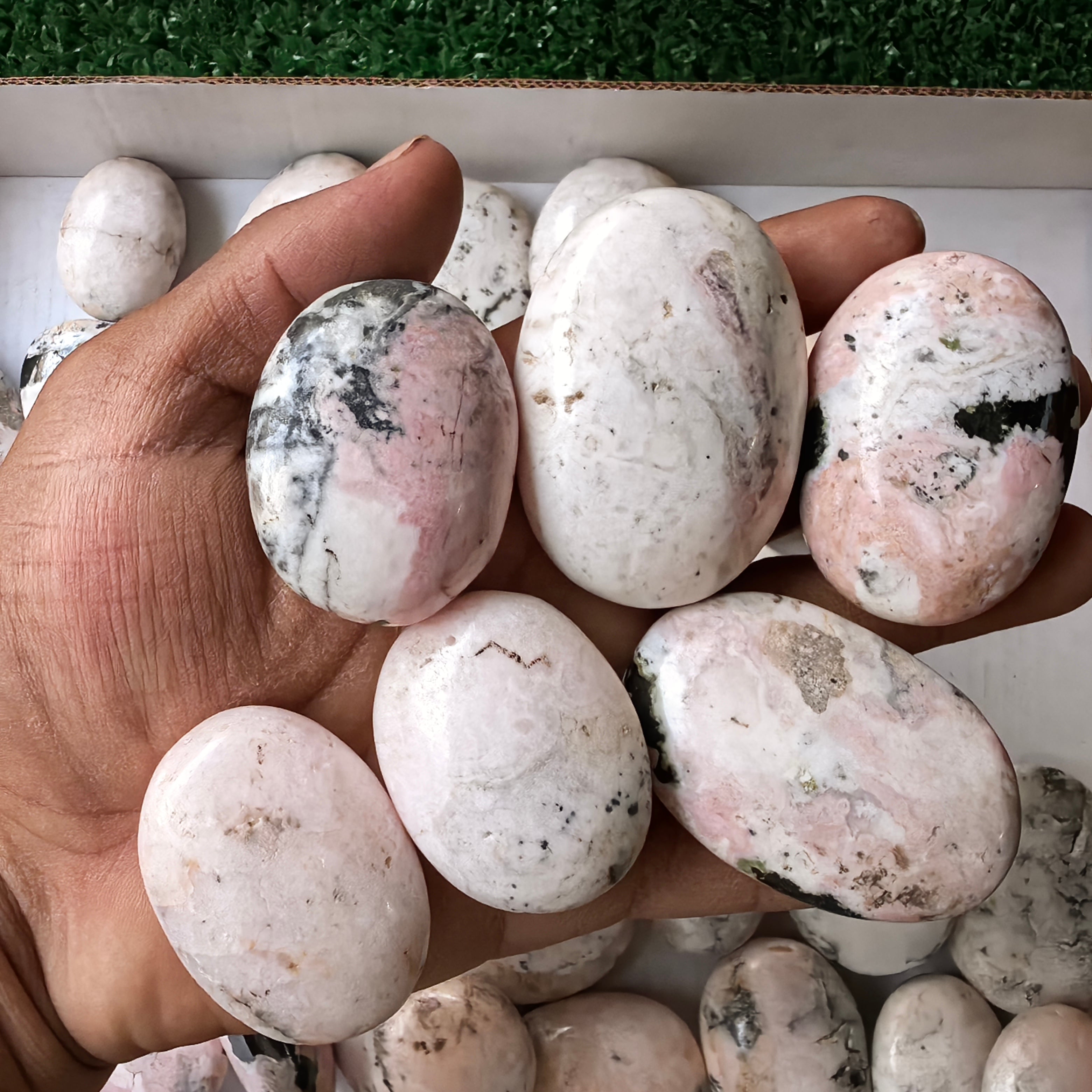 37 pc mangano calcite with rhodonite palms