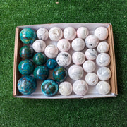 31 pc mangano calcite & chrysocolla spheres