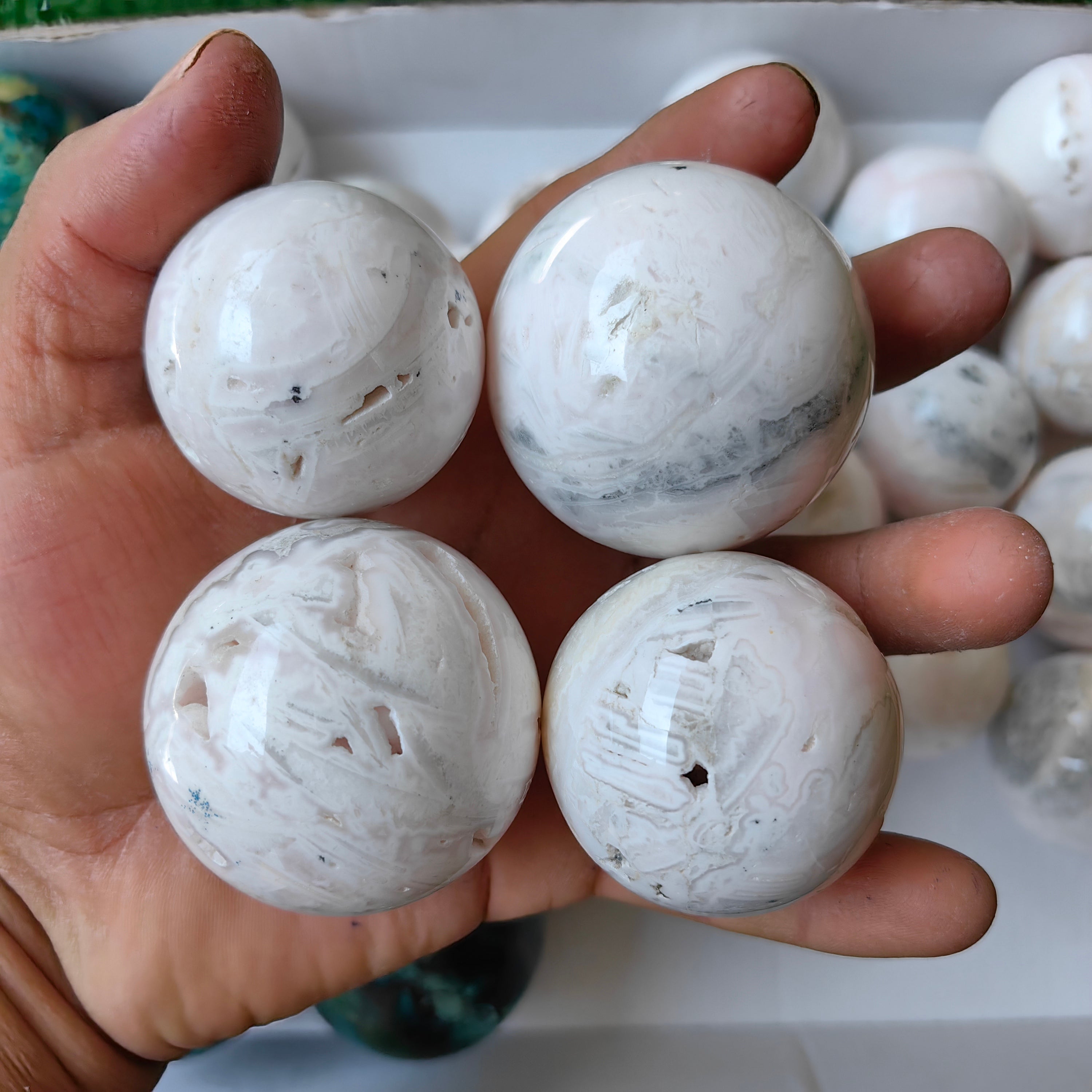 31 pc mangano calcite & chrysocolla spheres
