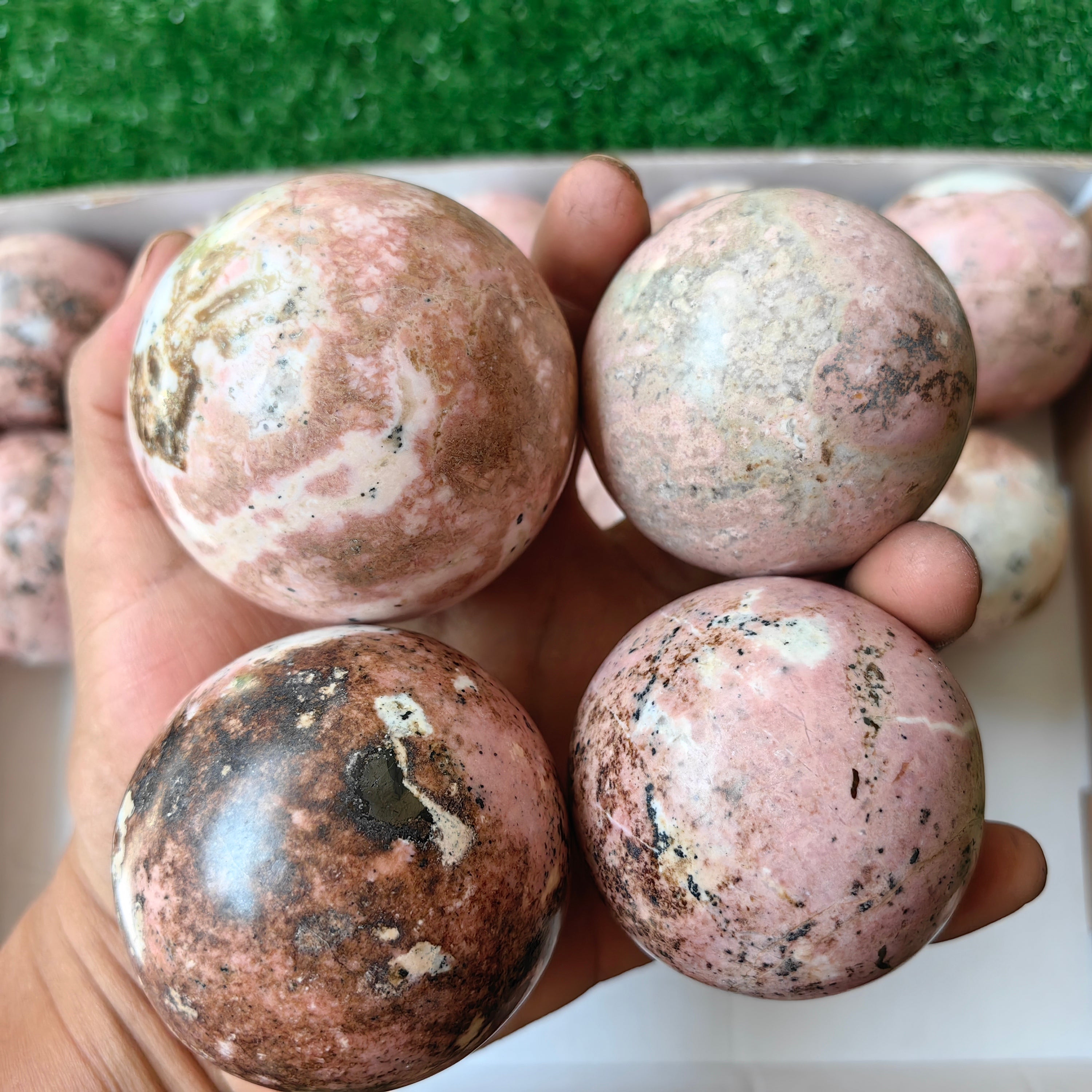 19 pc rhodonite spheres