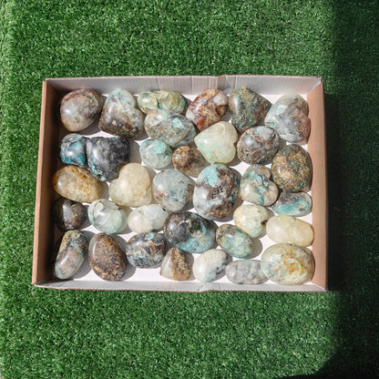 34 pc chrysocolla quartz palm & heart