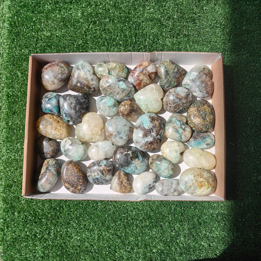 34 pc chrysocolla quartz palm & heart