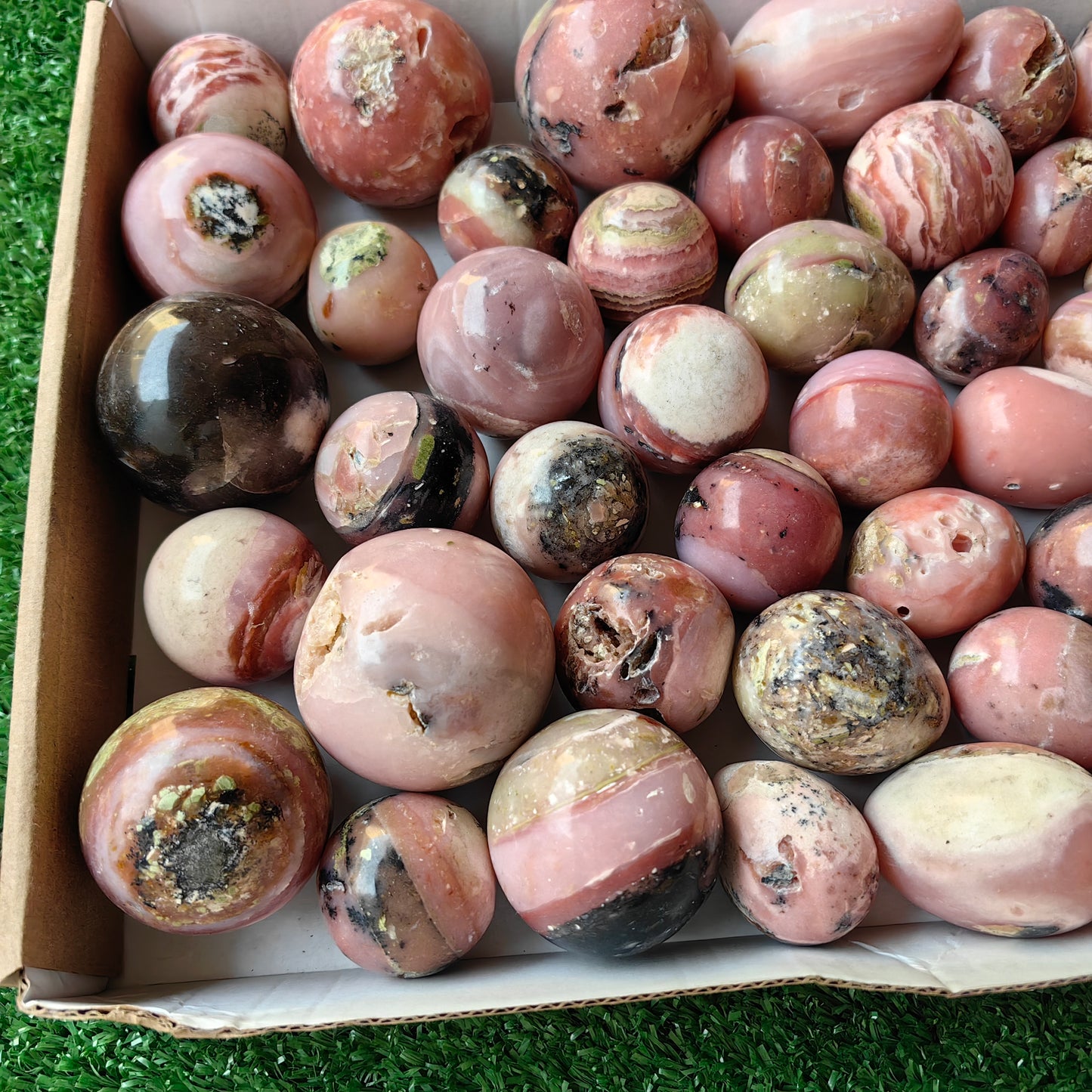 48 pc pink opal spheres and eggs
