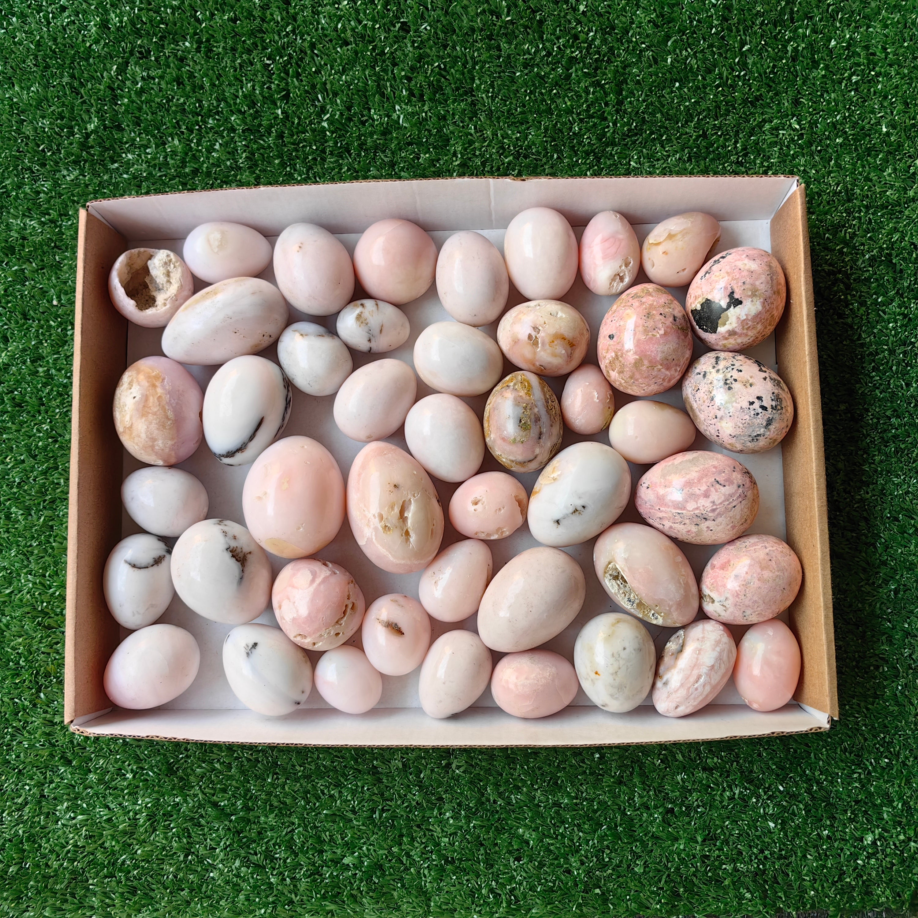 45 pc rhodonite and pink opal eggs