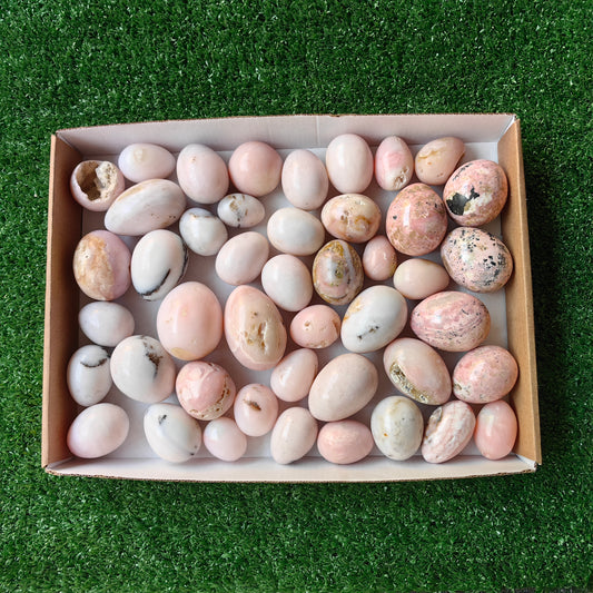 45 pc rhodonite and pink opal eggs