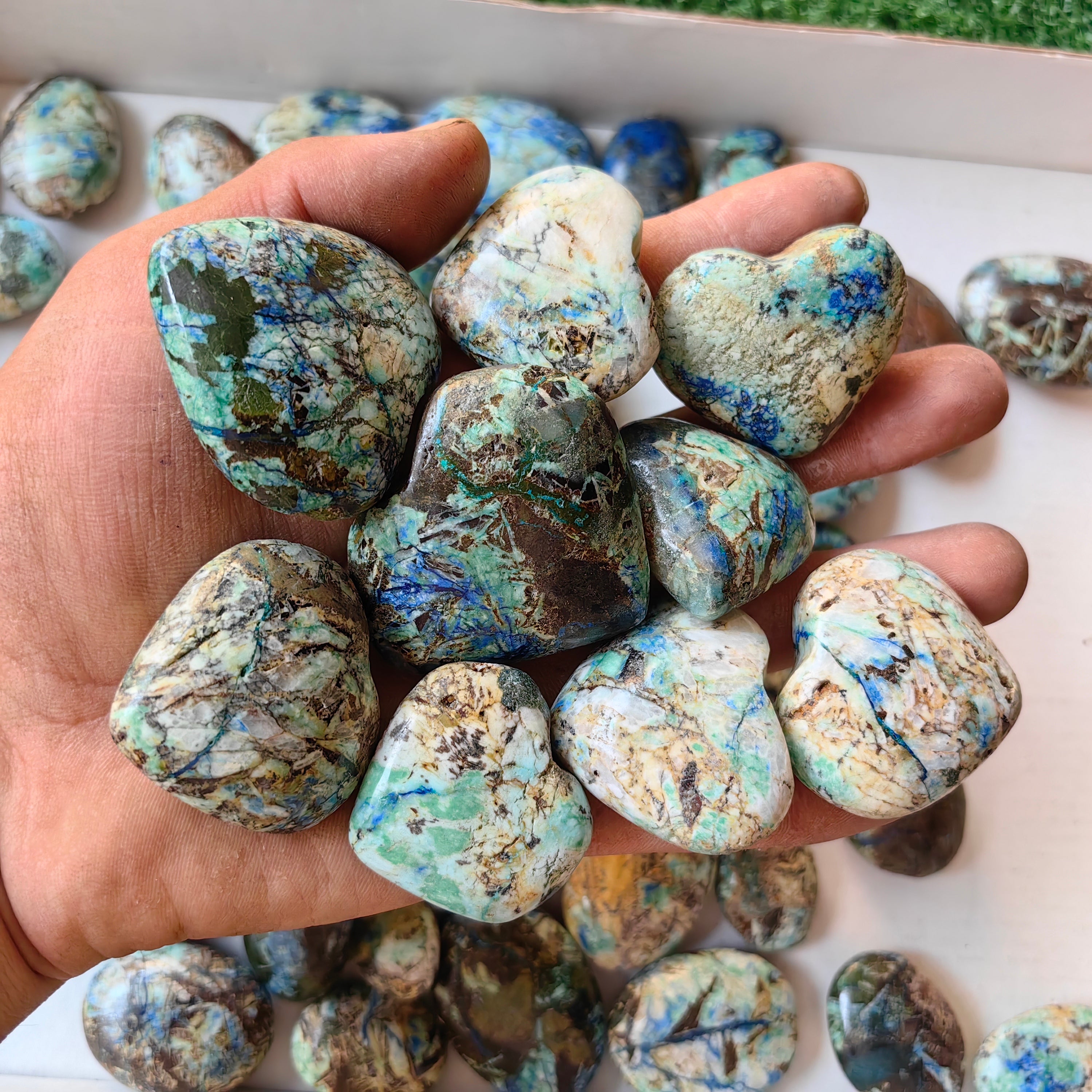 59 pc azurite with amazonite palms & hearts