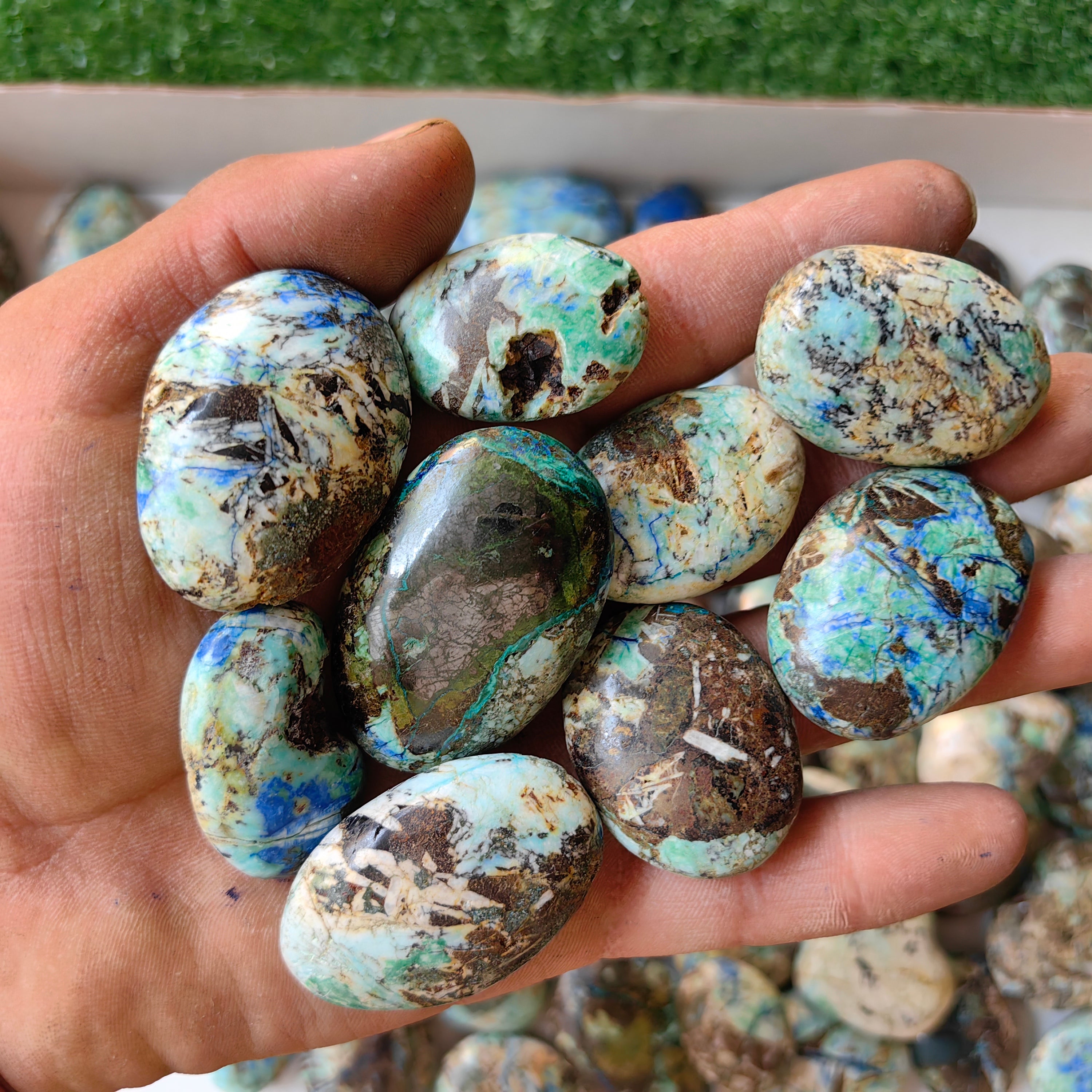 59 pc azurite with amazonite palms & hearts