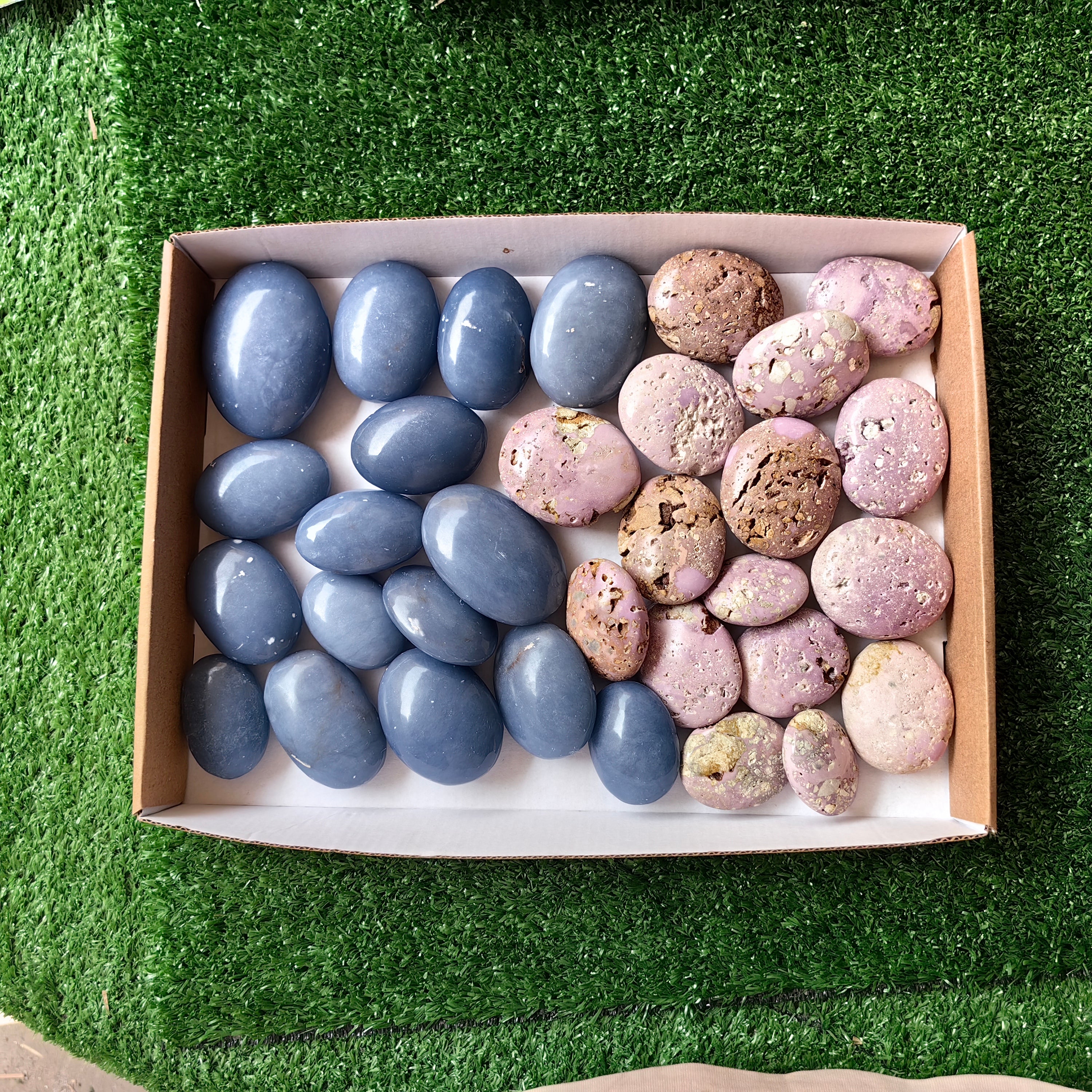 32 pc blue angelite & phosphosiderite palms