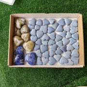 58 pc epidote, sodalite & angelite hearts