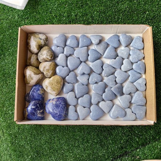 58 pc epidote, sodalite & angelite hearts