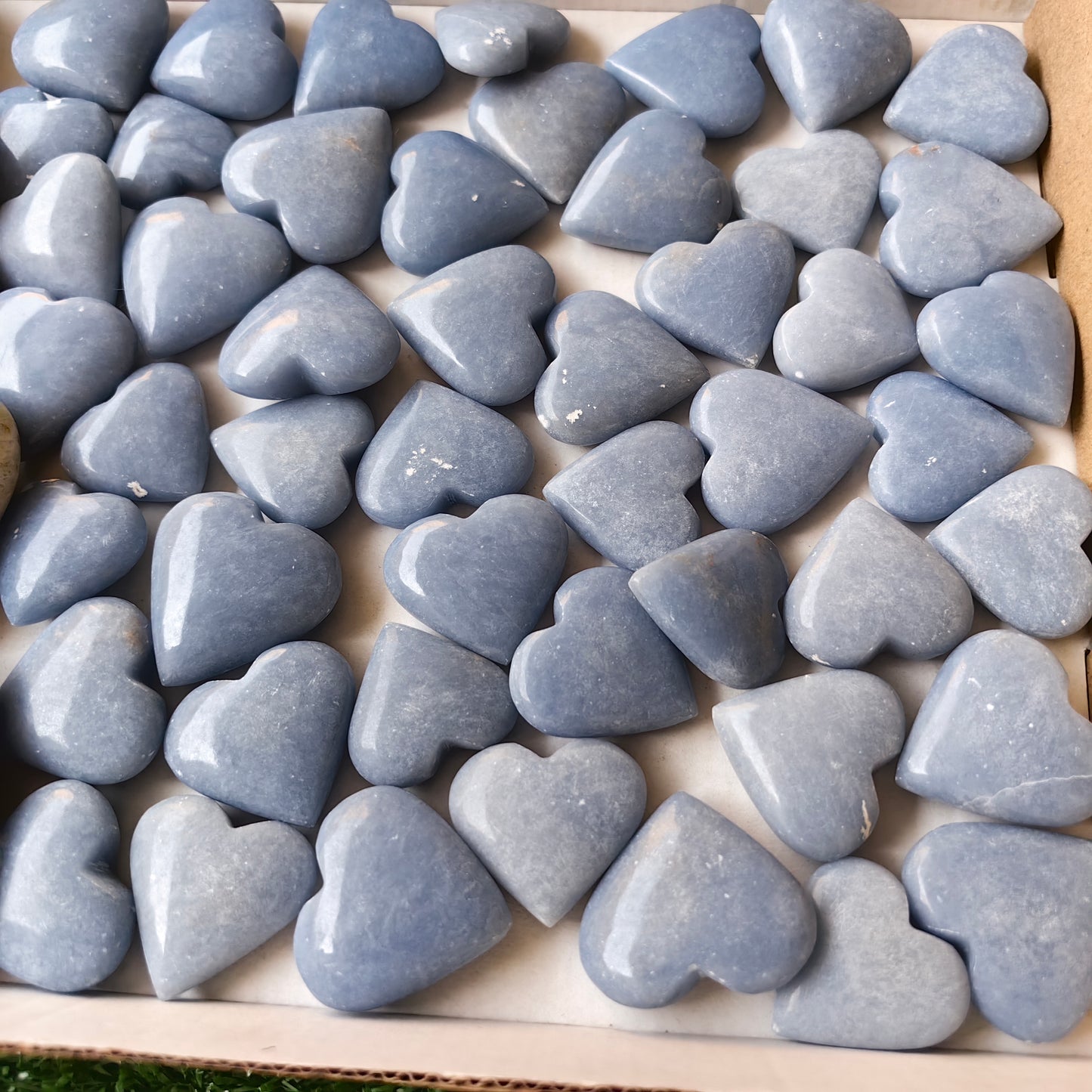58 pc epidote, sodalite & angelite hearts