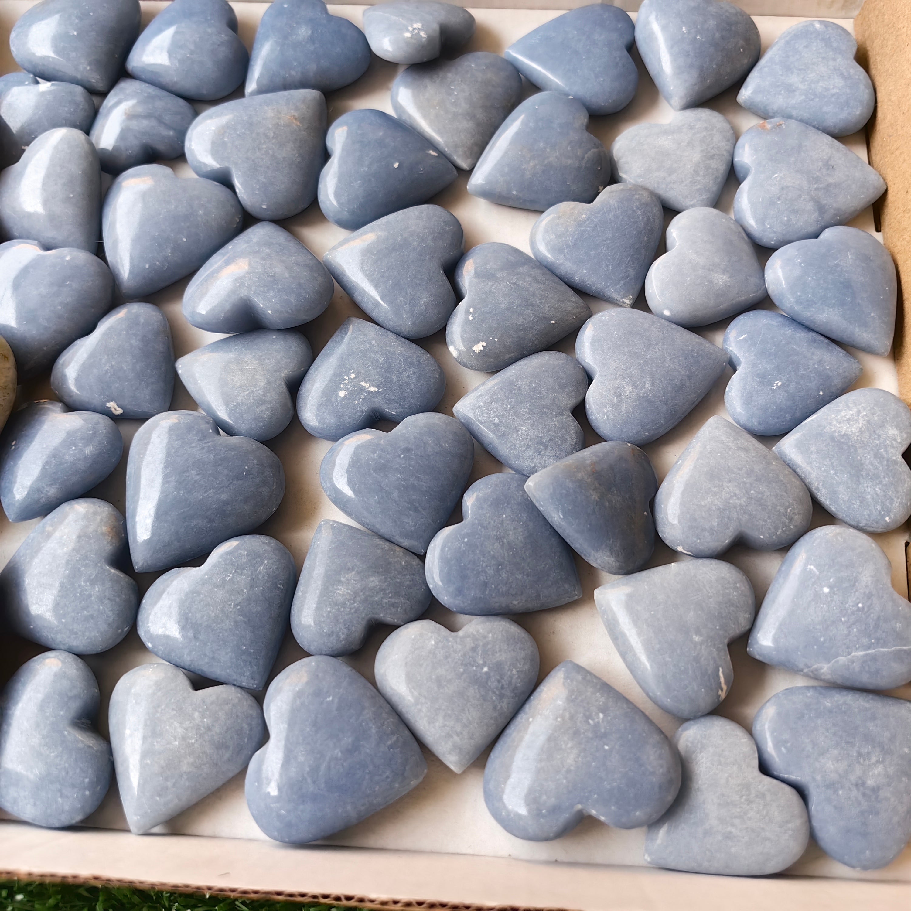 58 pc epidote, sodalite & angelite hearts