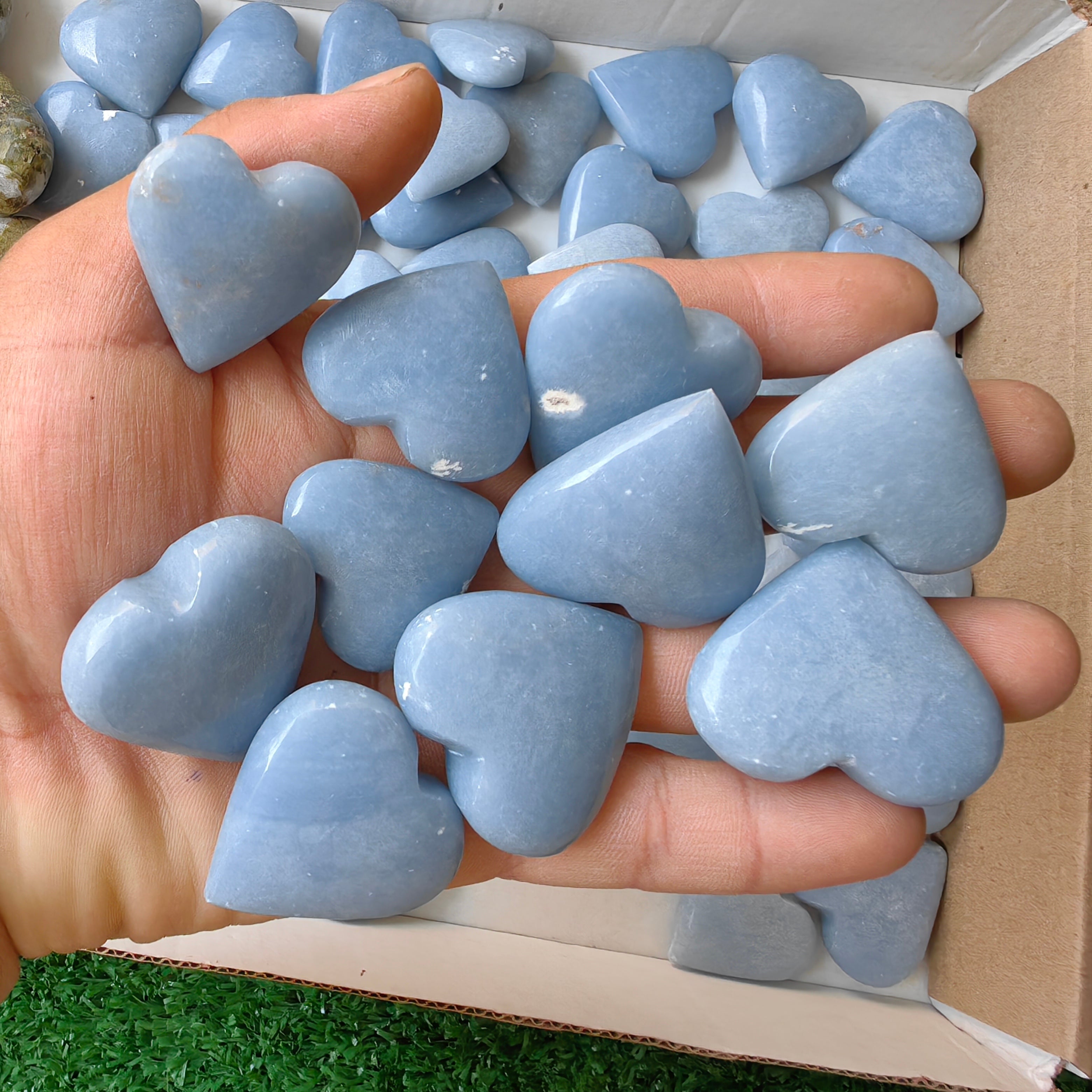 58 pc epidote, sodalite & angelite hearts