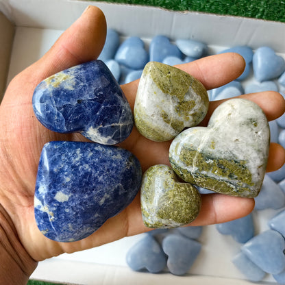 58 pc epidote, sodalite & angelite hearts
