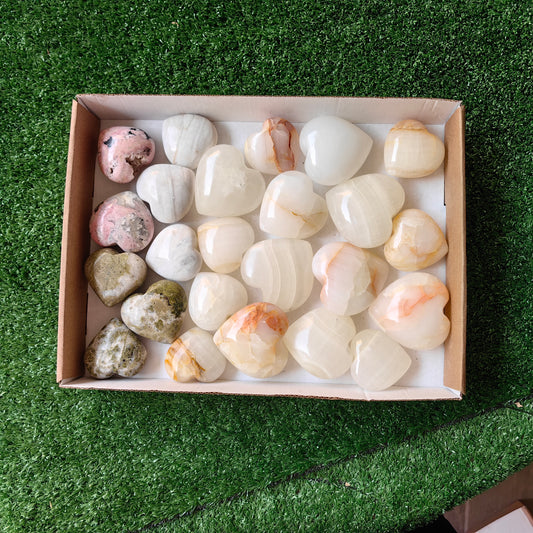 24 pc white onix, epidote & rhodonite hearts