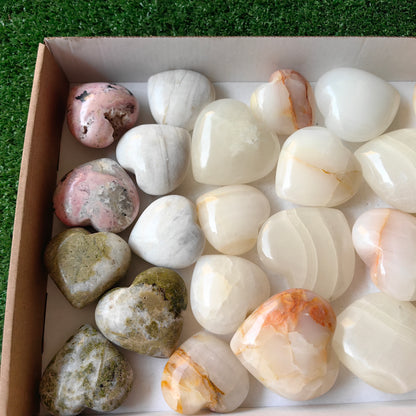 24 pc white onix, epidote & rhodonite hearts