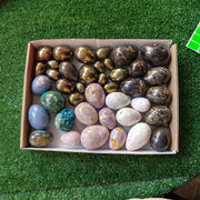 40 pc mixted eggs chalcopyrite, mangano, stramatolite, phosphosiderite, angelite & chrysocolla