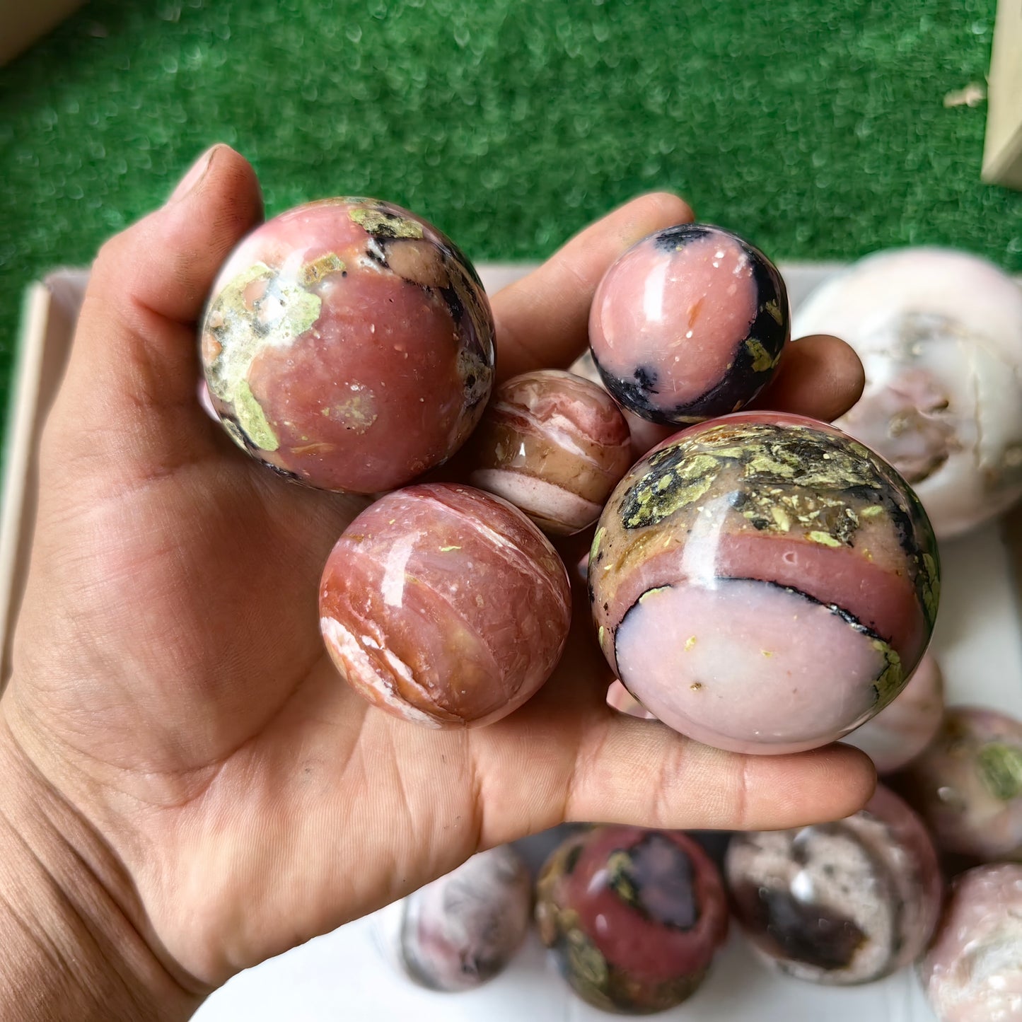 28 pc peruvian pink opal spheres