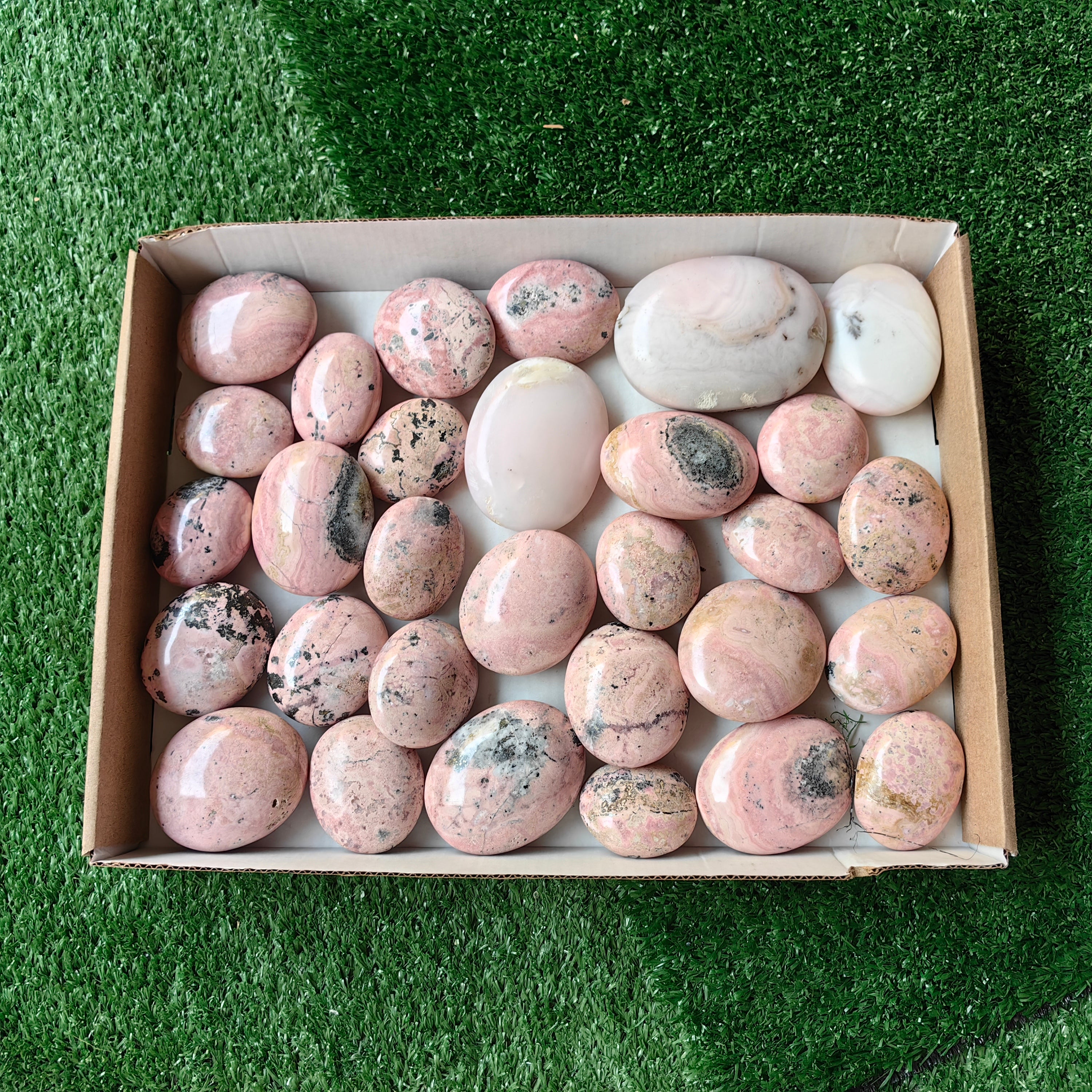 Lot 30 pc pink opal & rhodonite palms