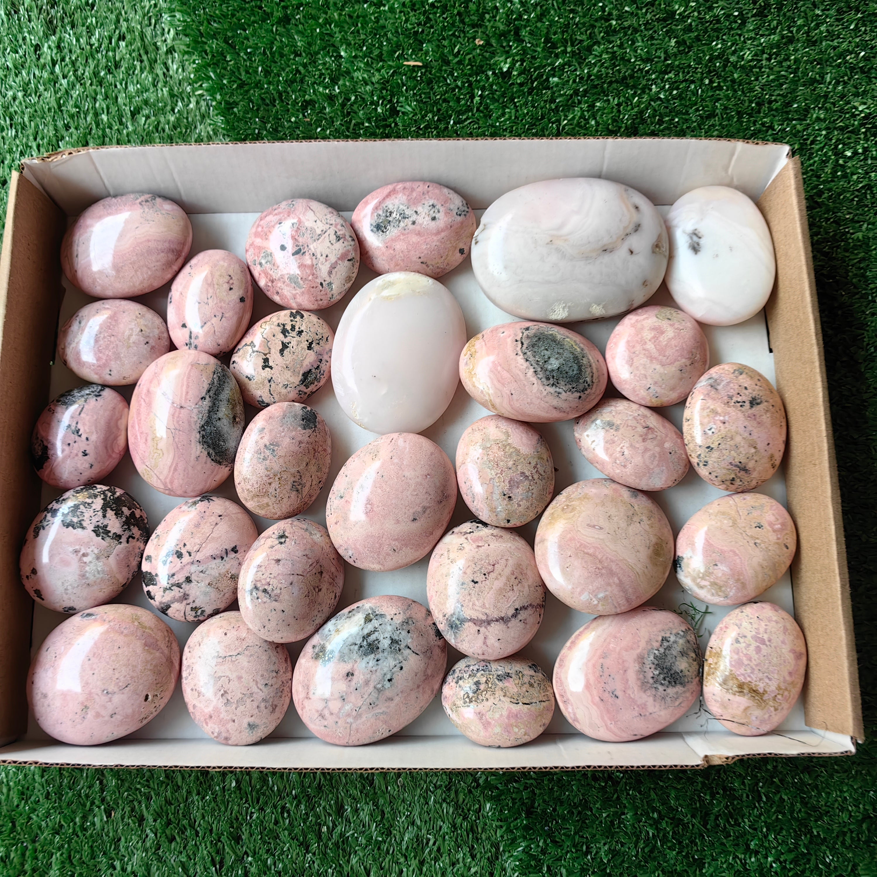 Lot 30 pc pink opal & rhodonite palms
