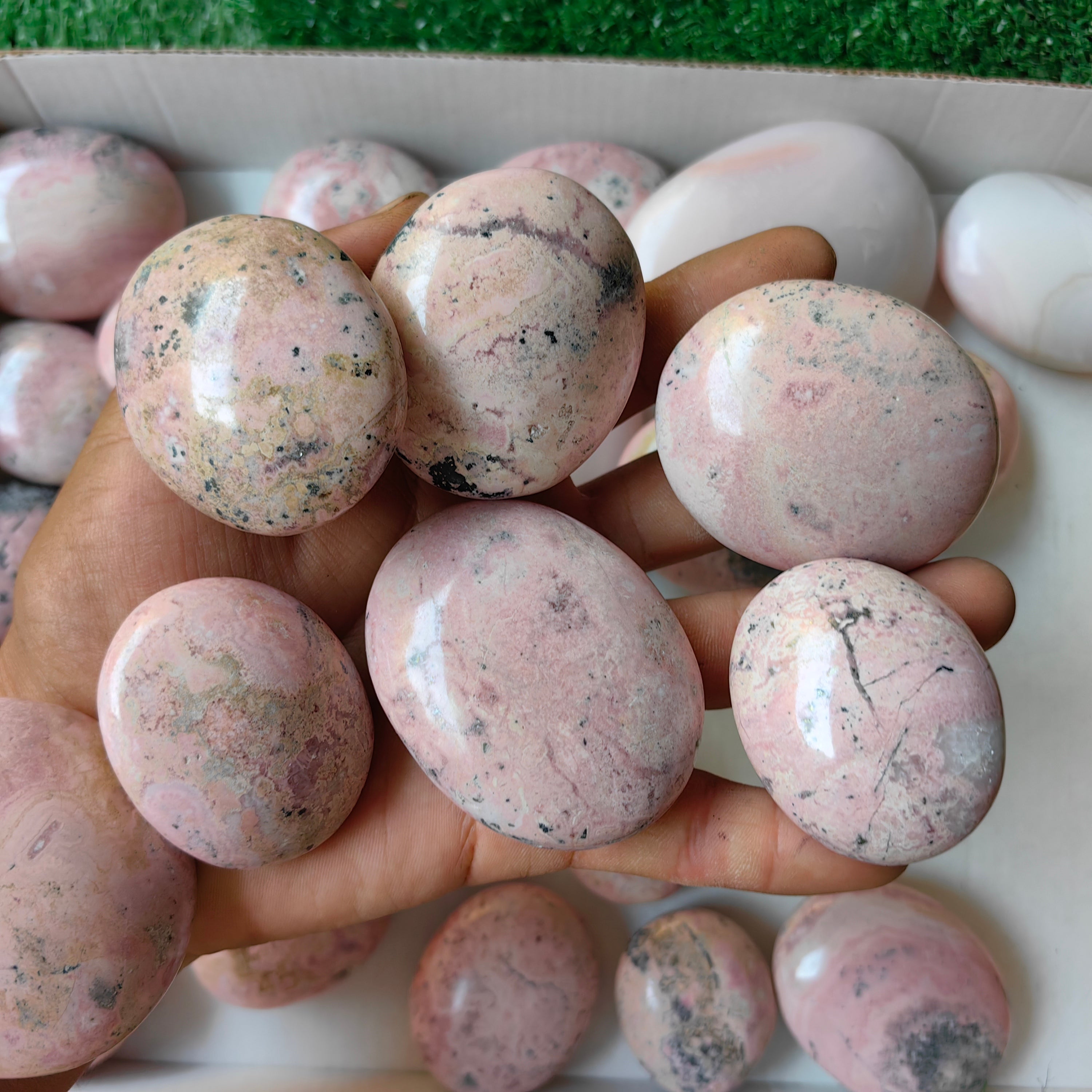 Lot 30 pc pink opal & rhodonite palms