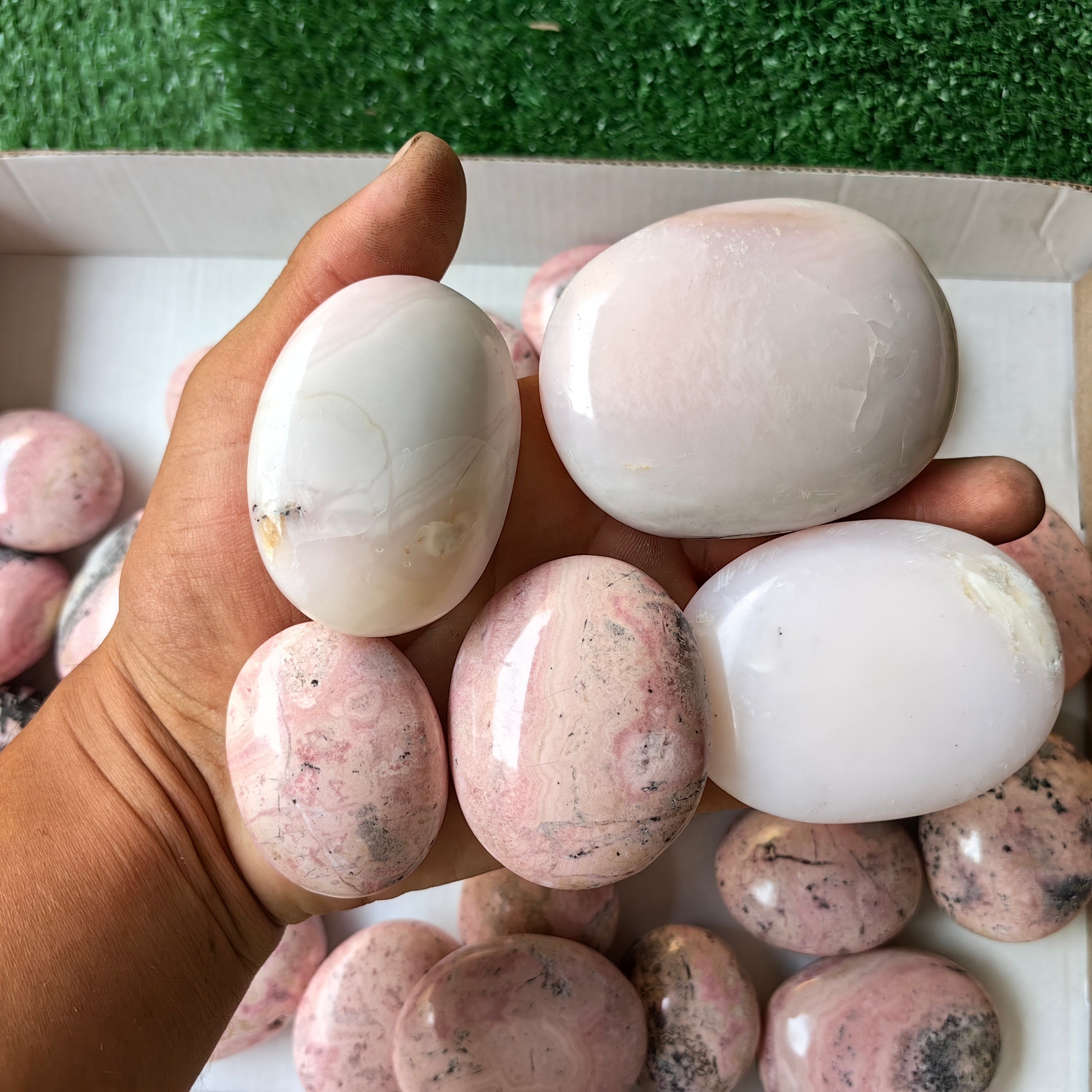 Lot 30 pc pink opal & rhodonite palms