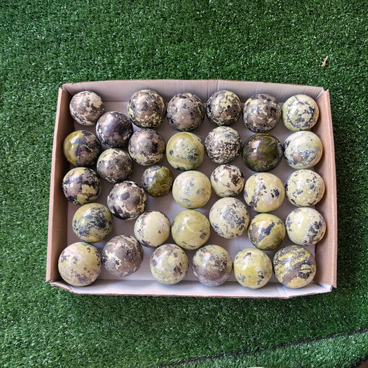 33 pc green serpentine with pyrite spheres