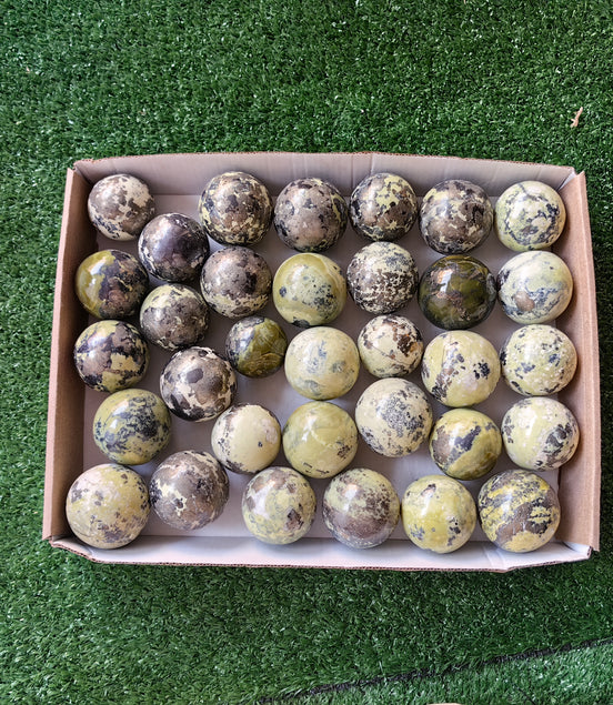 33 pc green serpentine with pyrite spheres