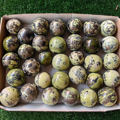 33 pc green serpentine with pyrite spheres