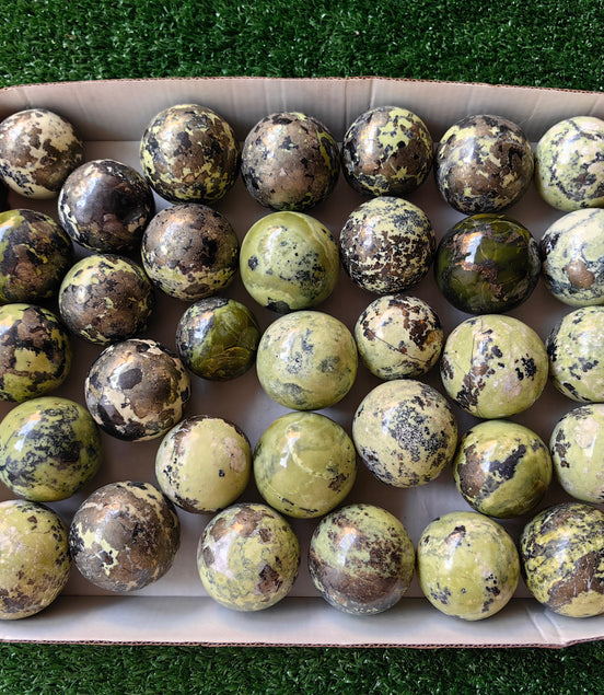 33 pc green serpentine with pyrite spheres