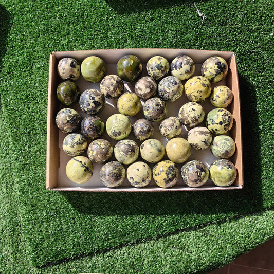 35 pc green serpentine with pyrite spheres