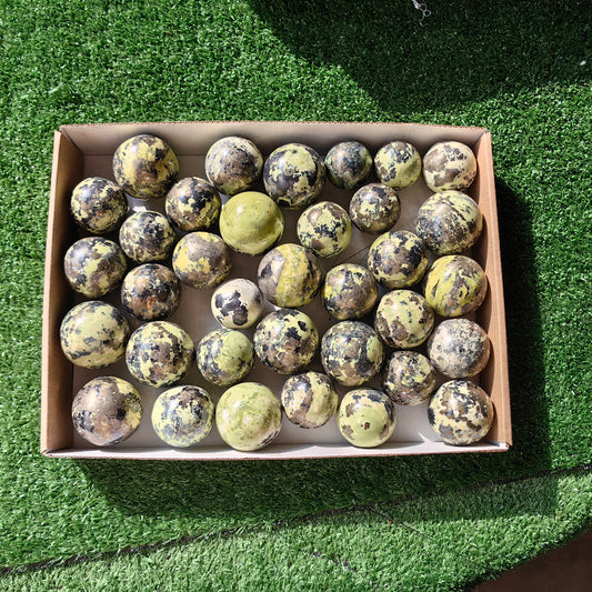 35 pc green serpentine with pyrite spheres