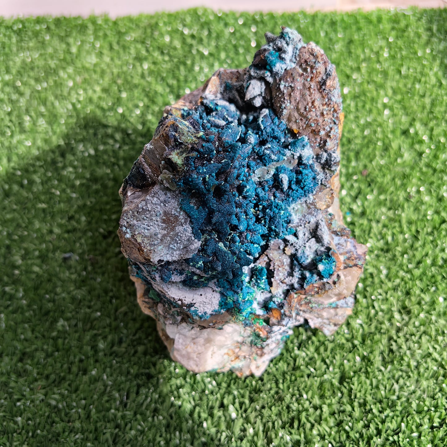 Chrysocolla on Quartz from mine tentadora