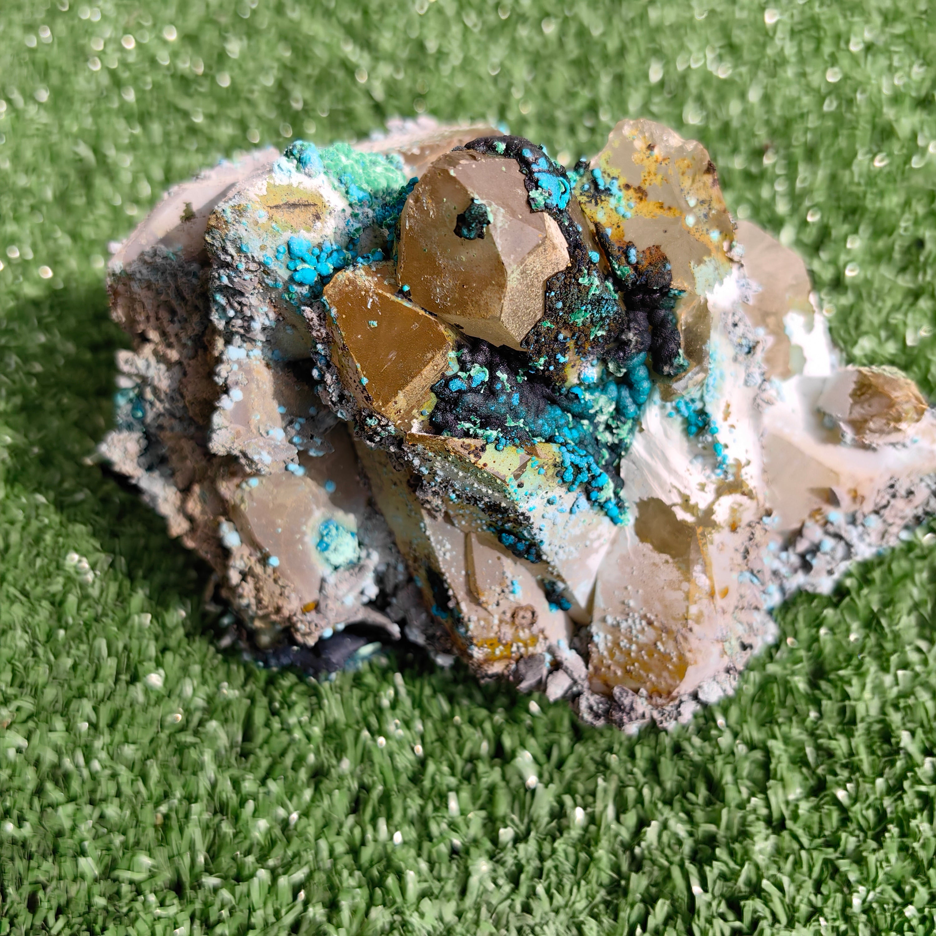 Chrysocolla on Quartz from mine tentadora