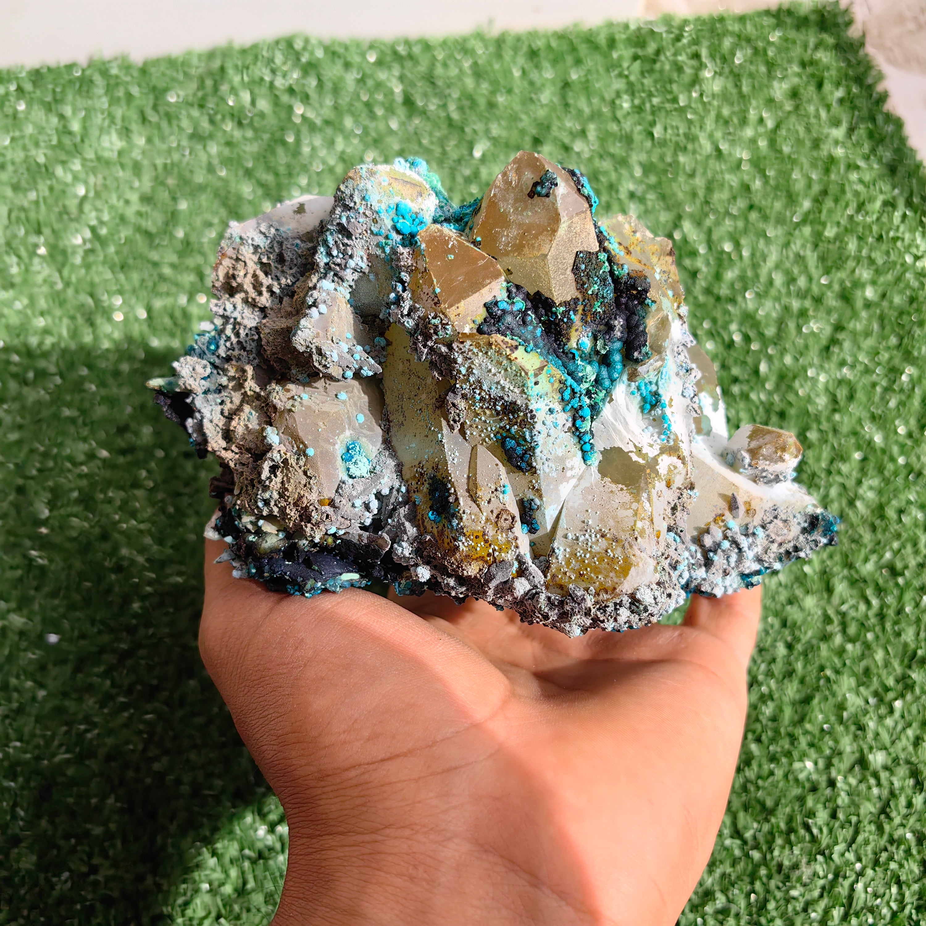 Chrysocolla on Quartz from mine tentadora