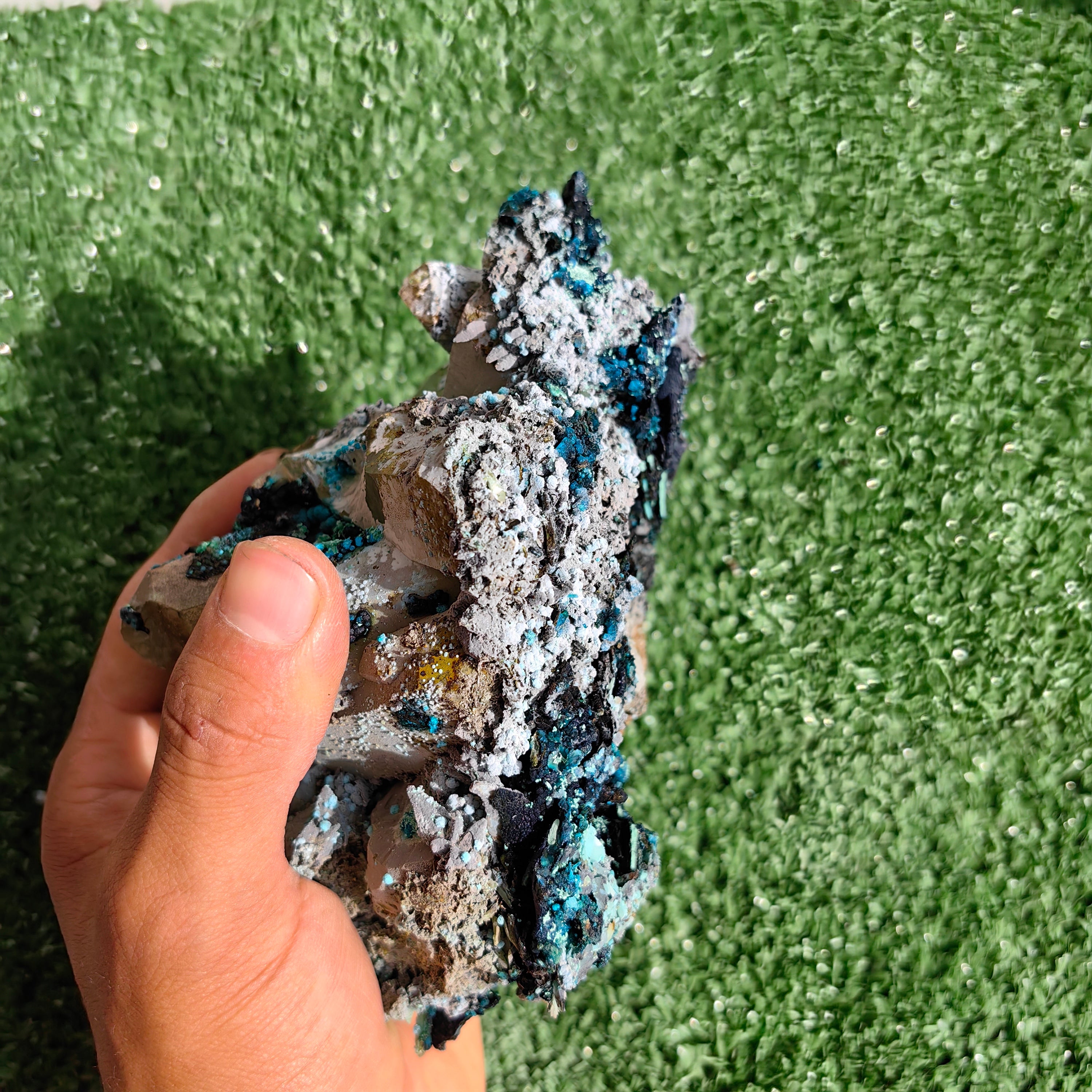 Chrysocolla on Quartz from mine tentadora