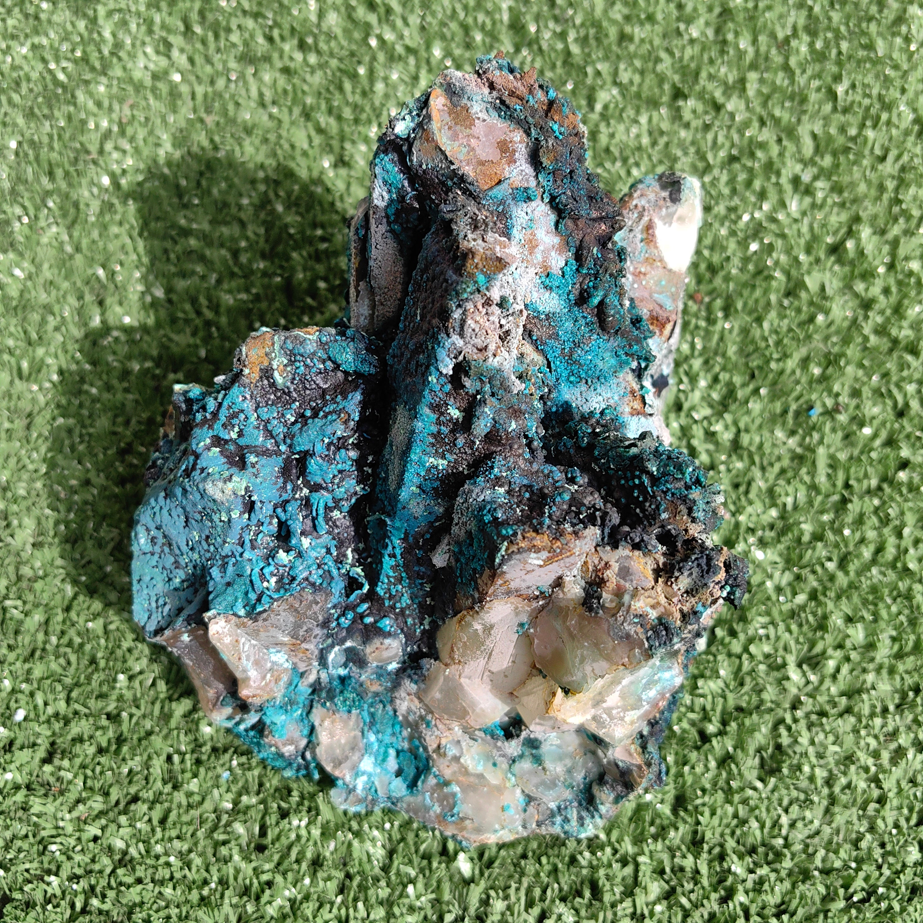 Chrysocolla on Quartz from mine tentadora