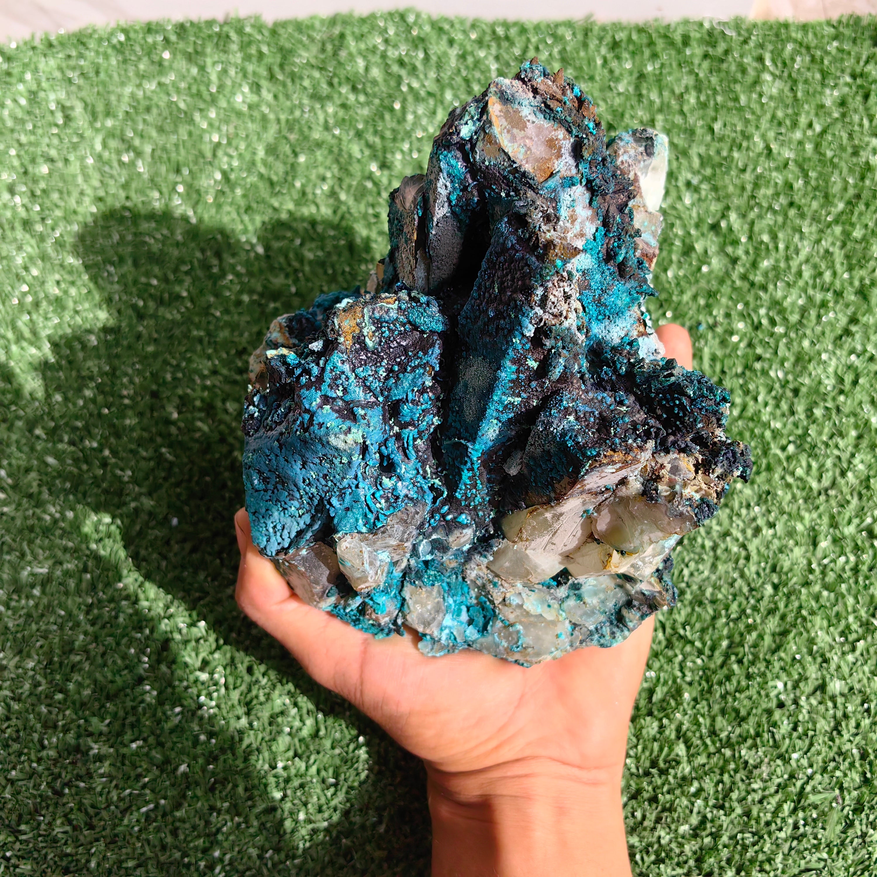 Chrysocolla on Quartz from mine tentadora