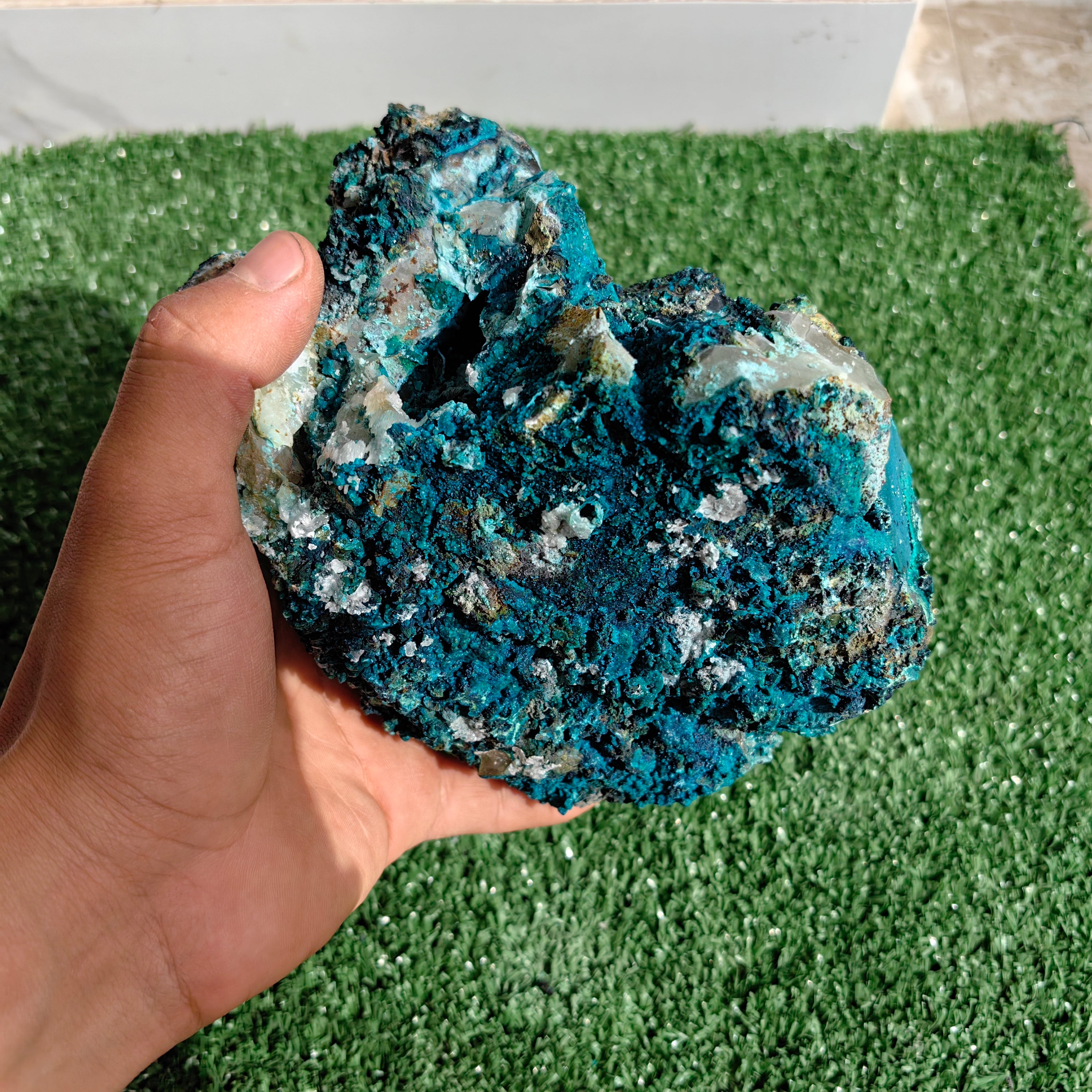 Chrysocolla on Quartz from mine tentadora