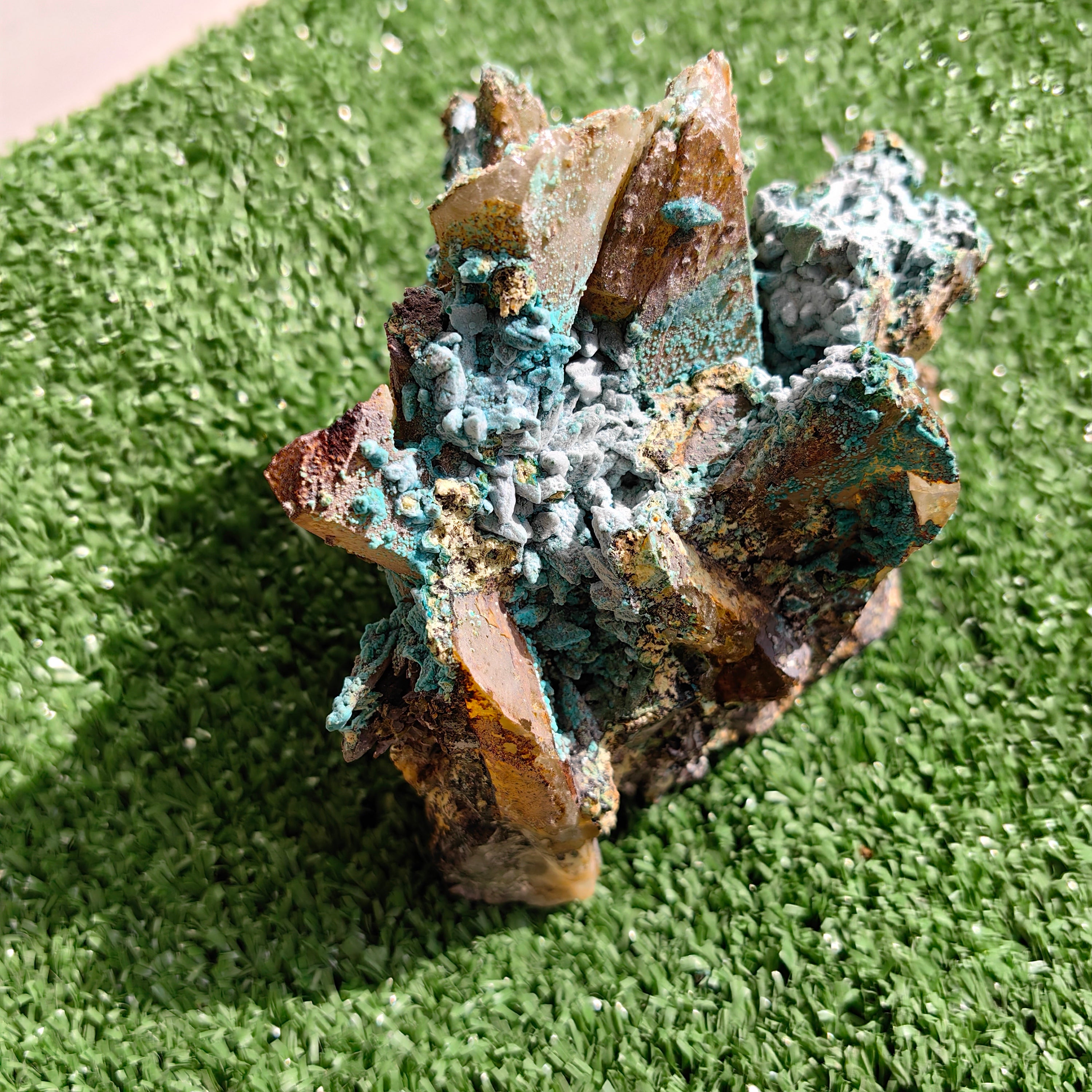 Chrysocolla on Quartz from mine tentadora