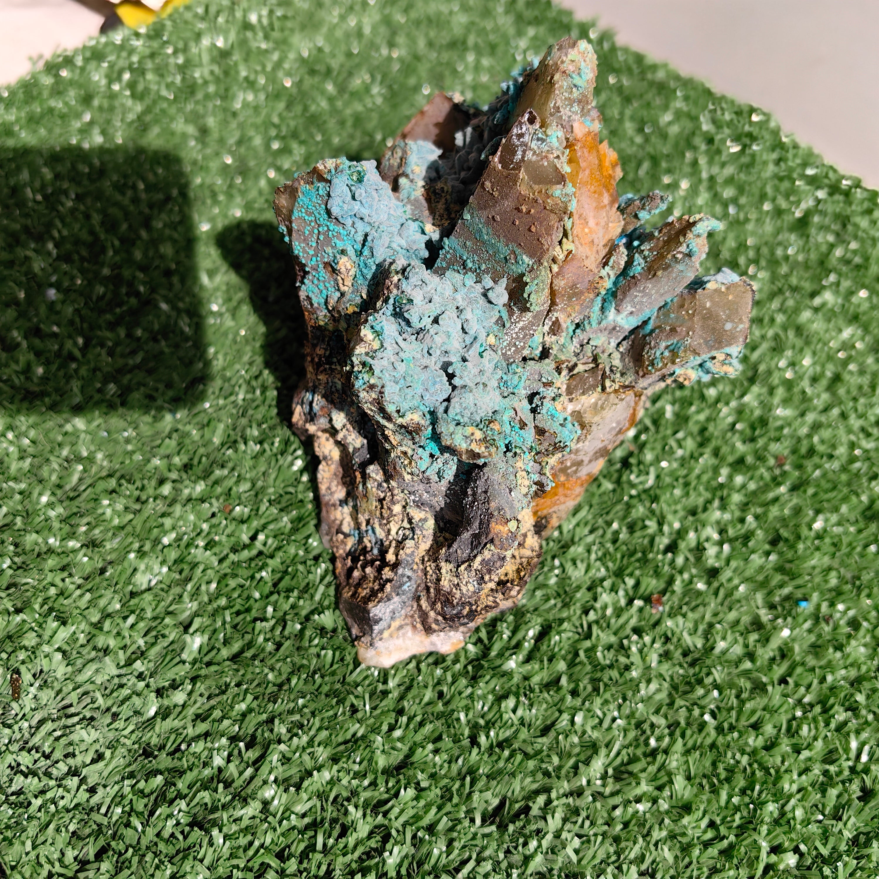 Chrysocolla on Quartz from mine tentadora