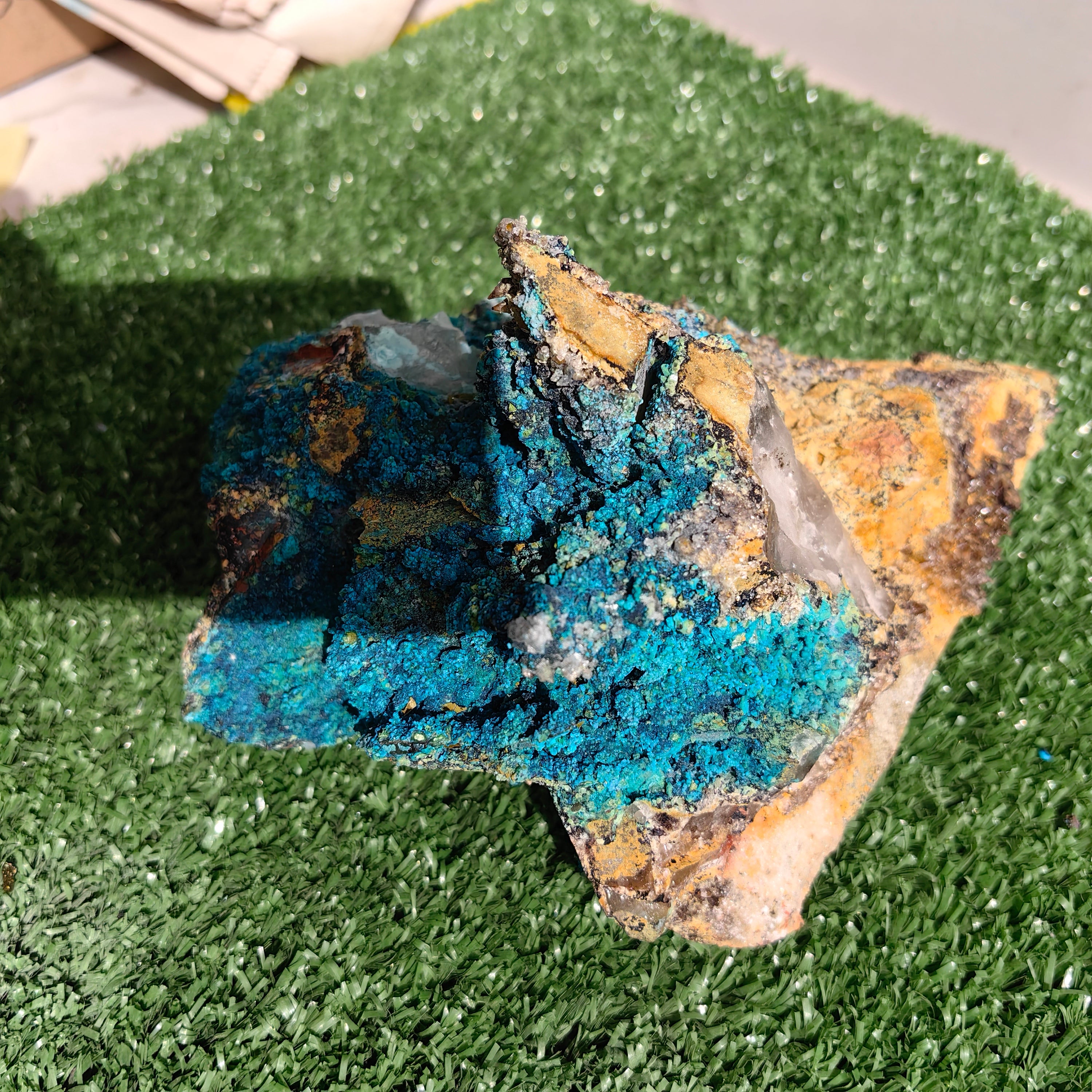 Chrysocolla on Quartz from mine tentadora