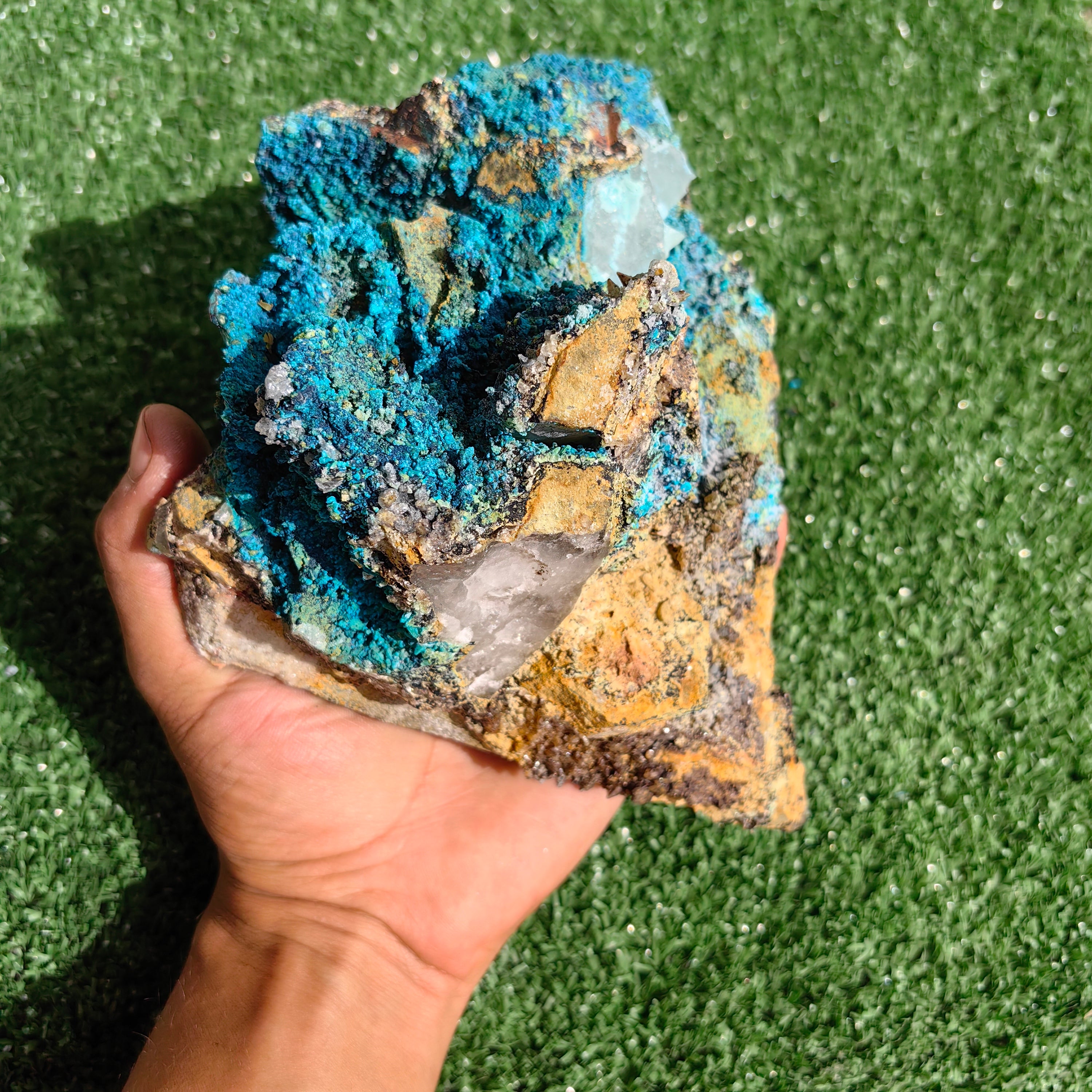 Chrysocolla on Quartz from mine tentadora