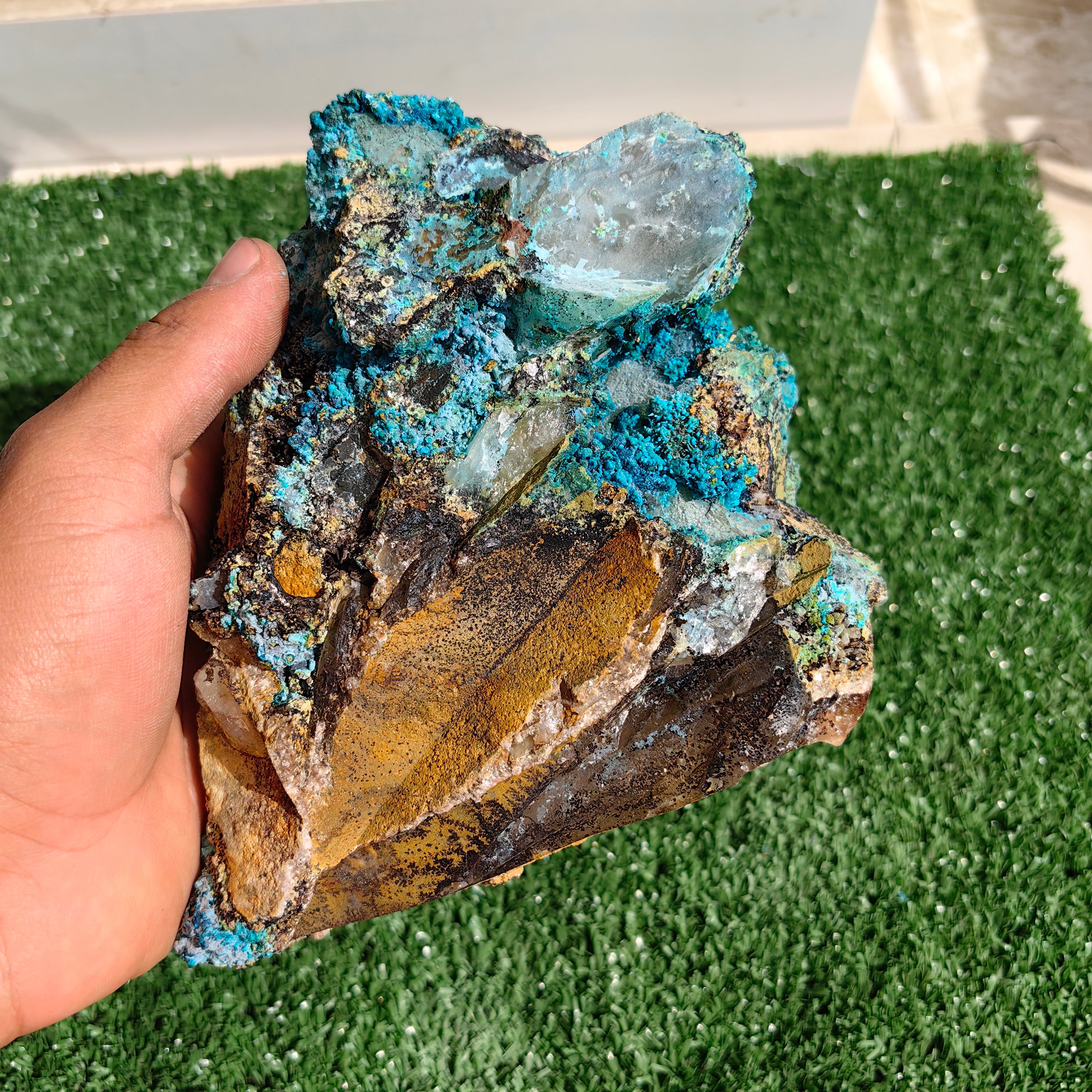 Chrysocolla on Quartz from mine tentadora