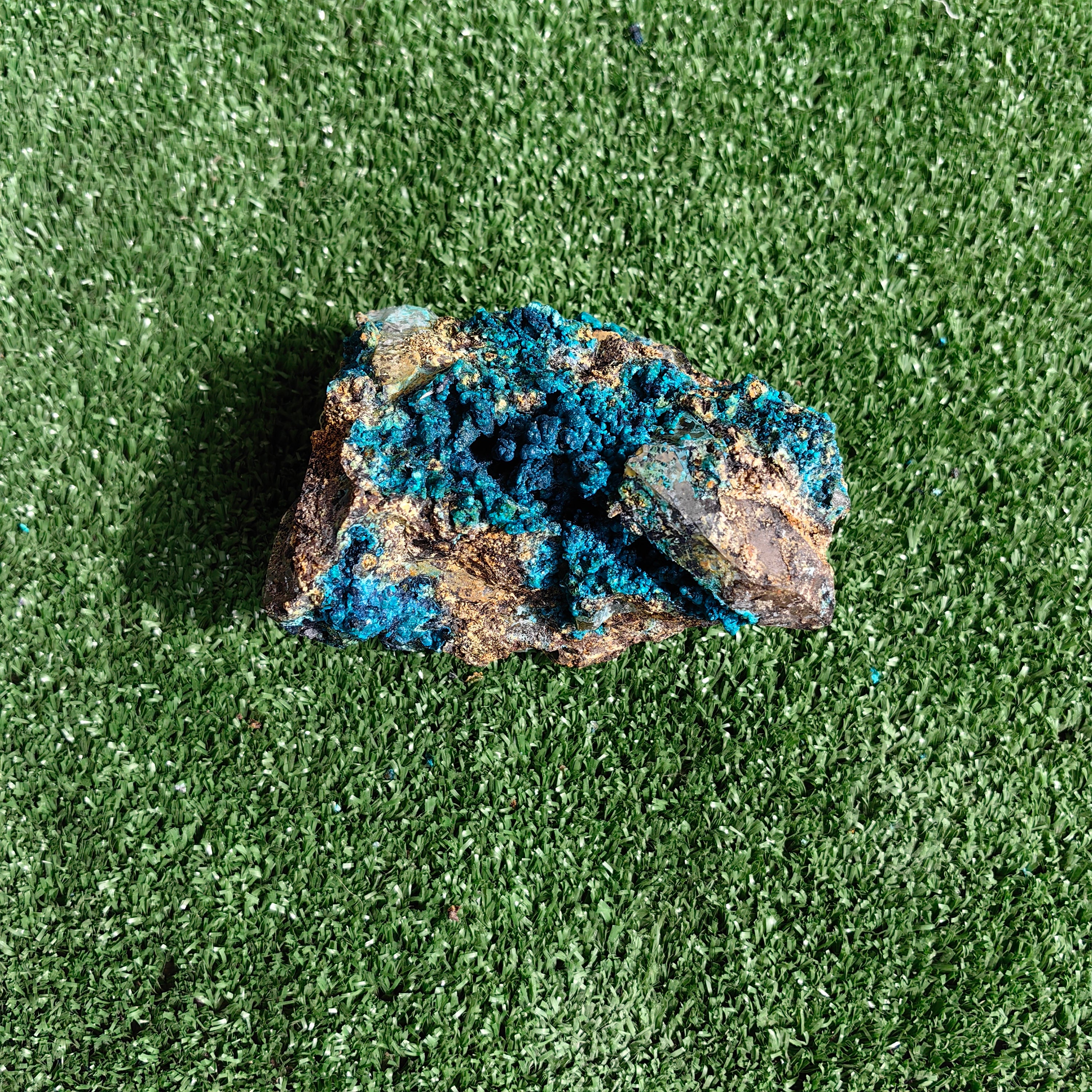 Chrysocolla on Quartz from mine tentadora