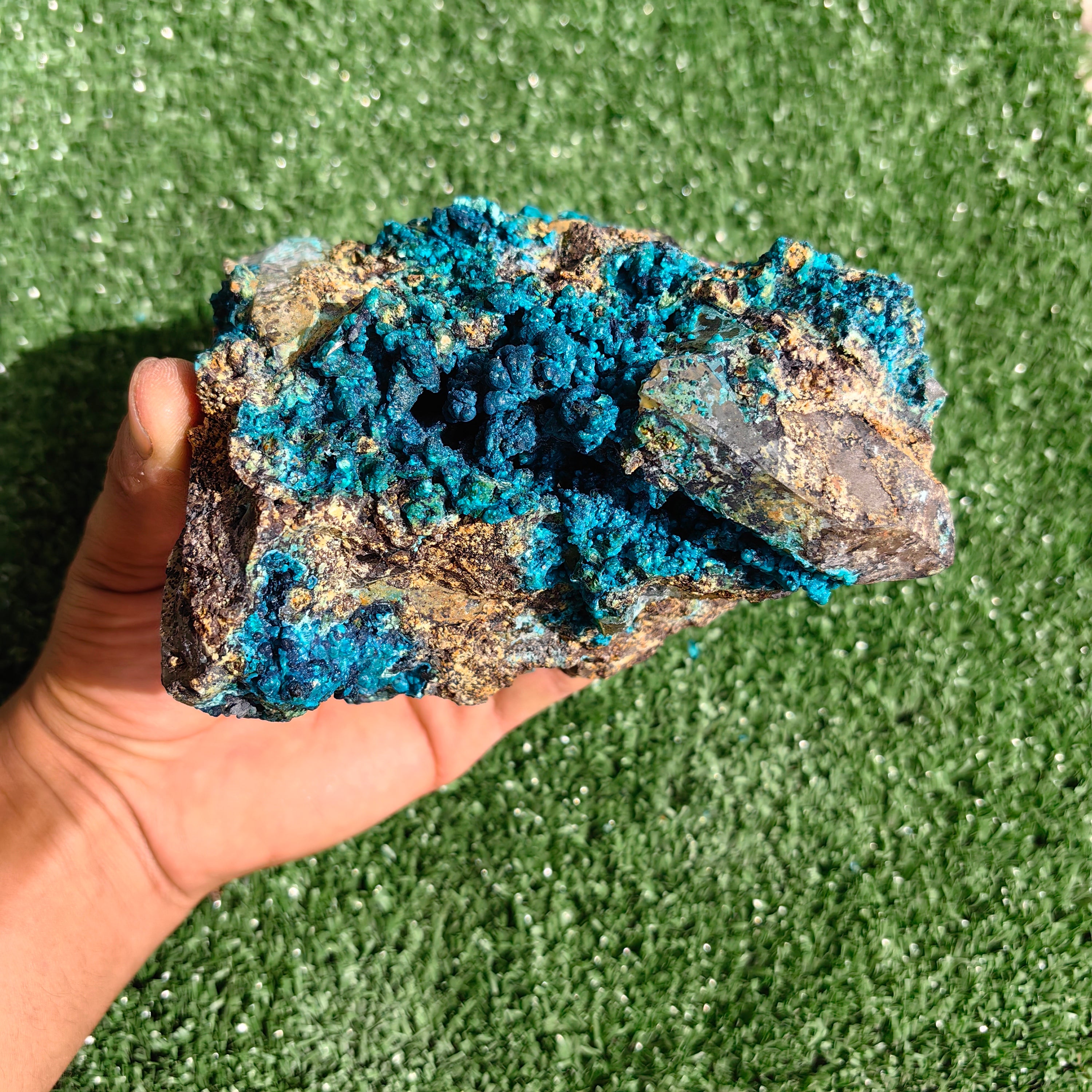 Chrysocolla on Quartz from mine tentadora