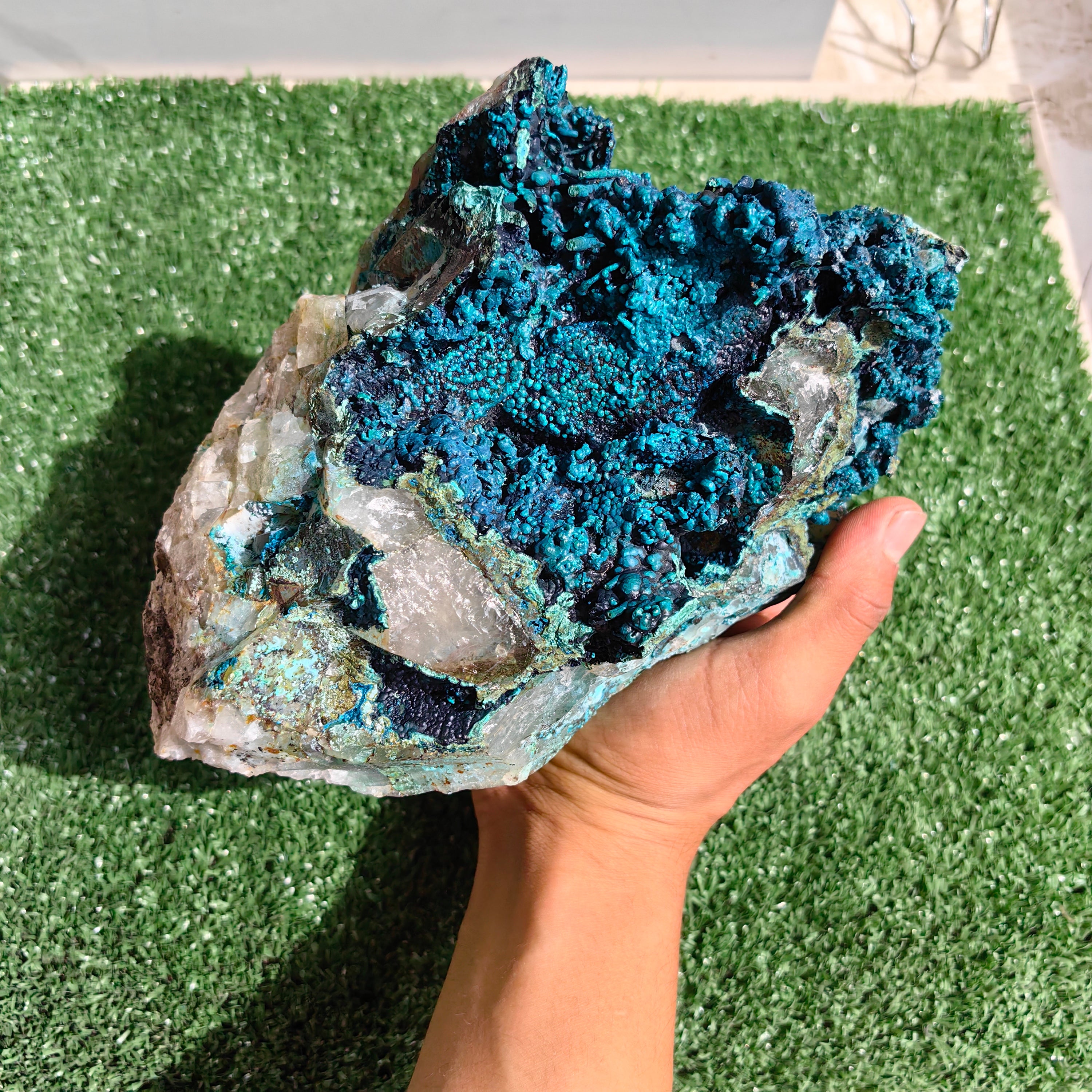 Chrysocolla on Quartz from mine tentadora