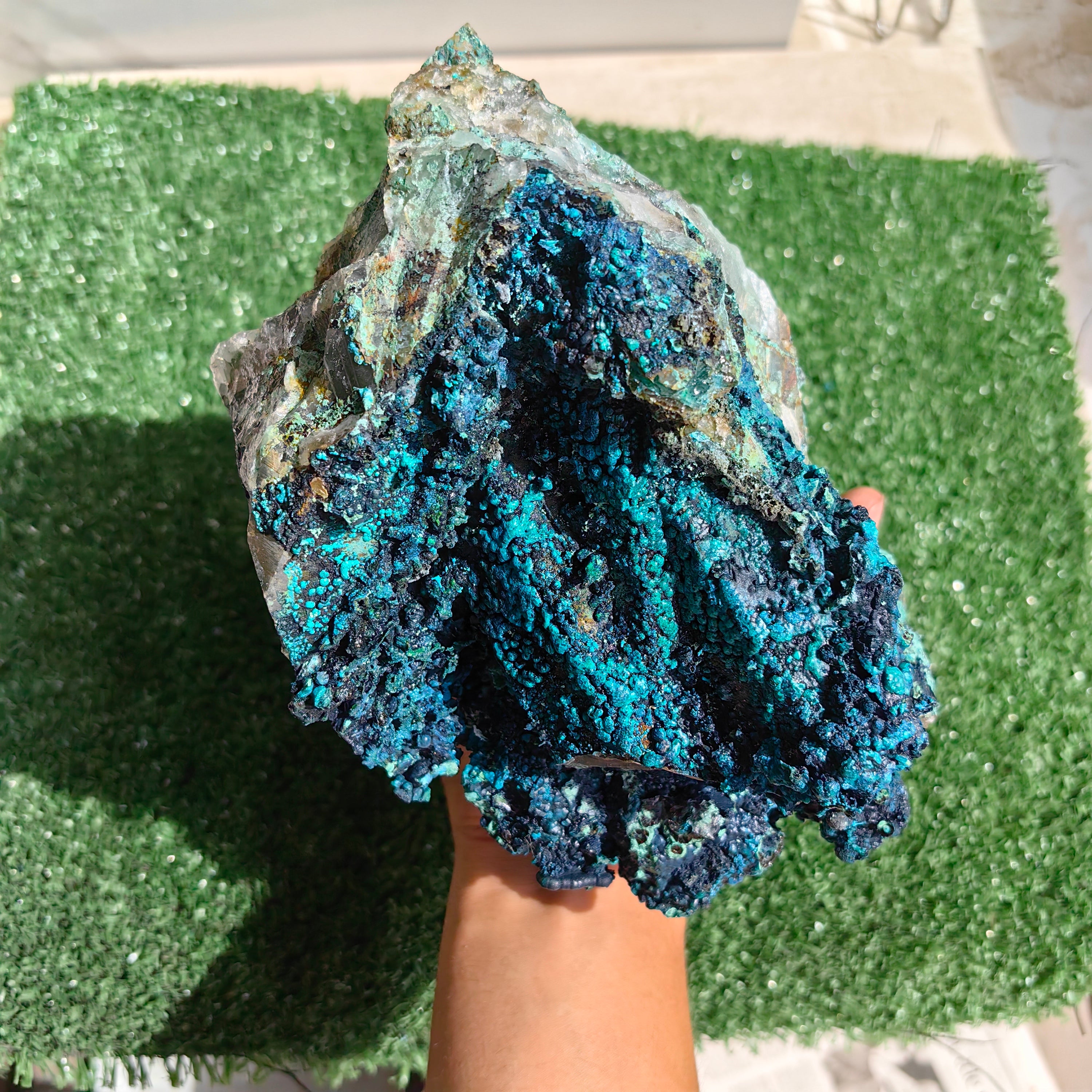 Chrysocolla on Quartz from mine tentadora