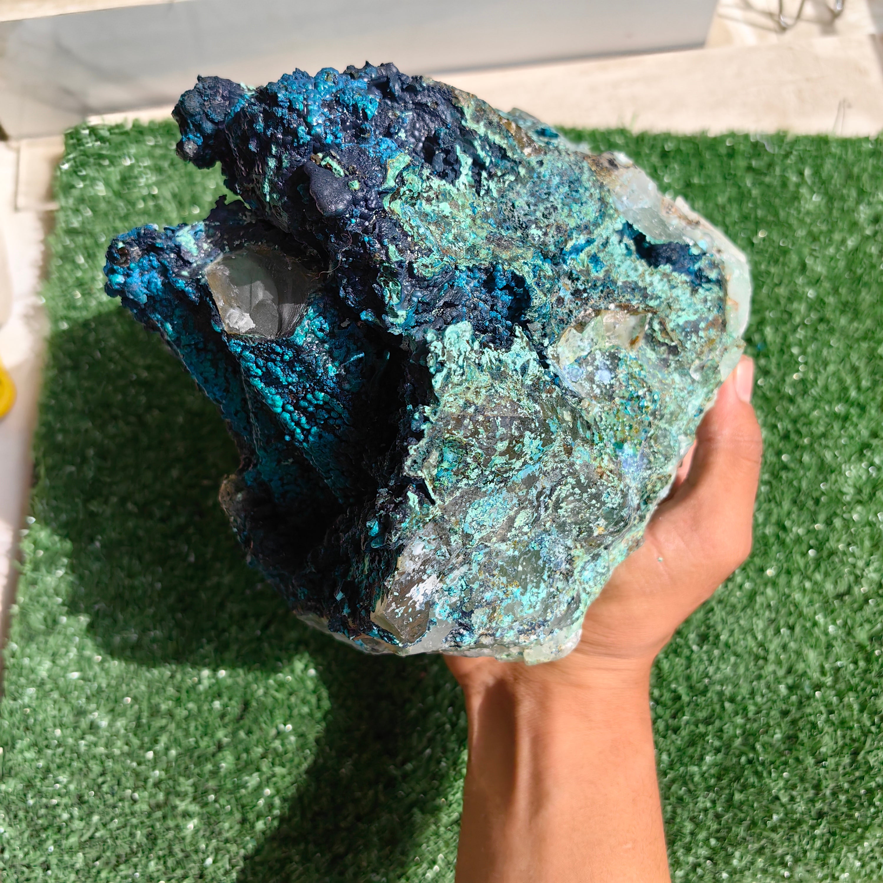 Chrysocolla on Quartz from mine tentadora