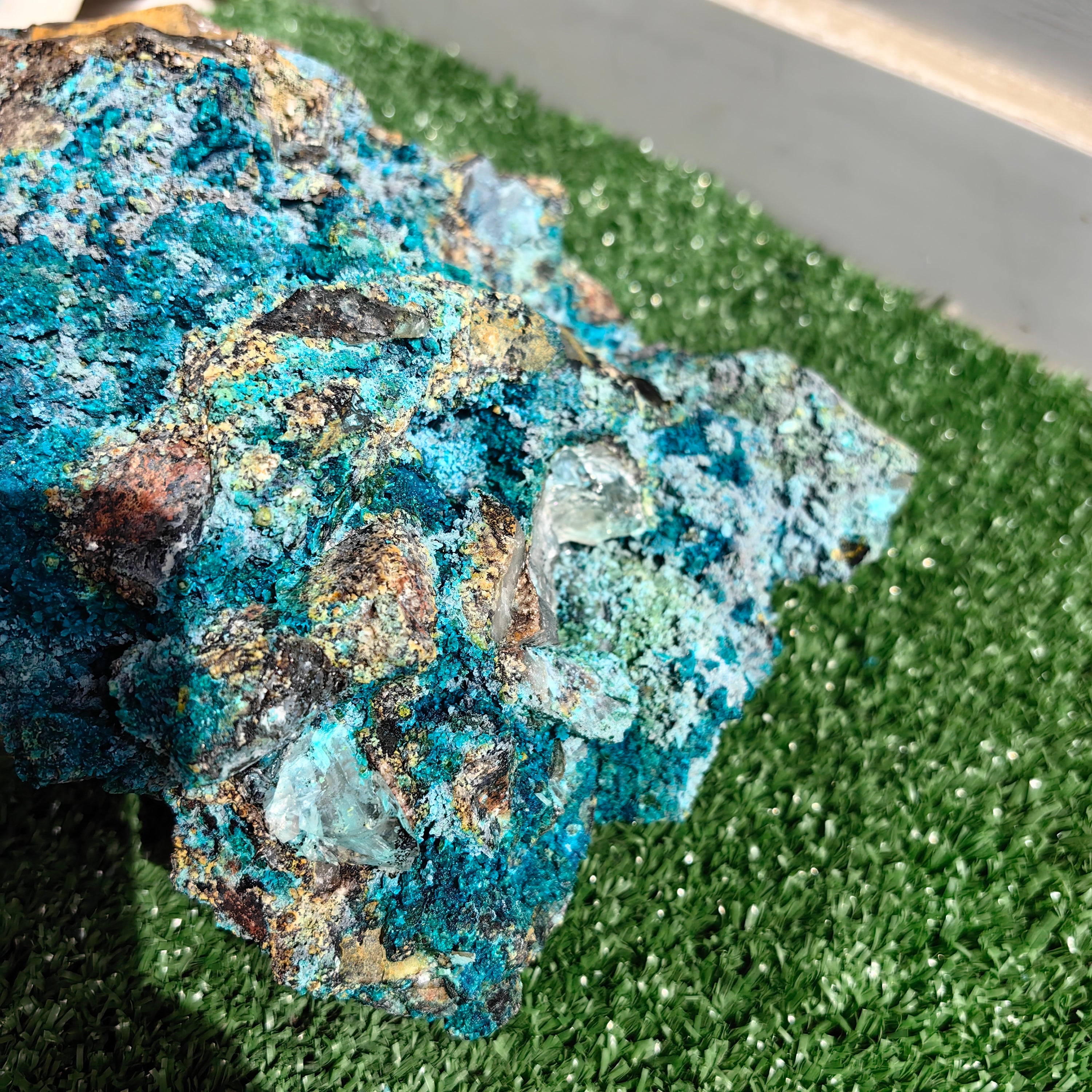 Chrysocolla on Quartz from mine tentadora